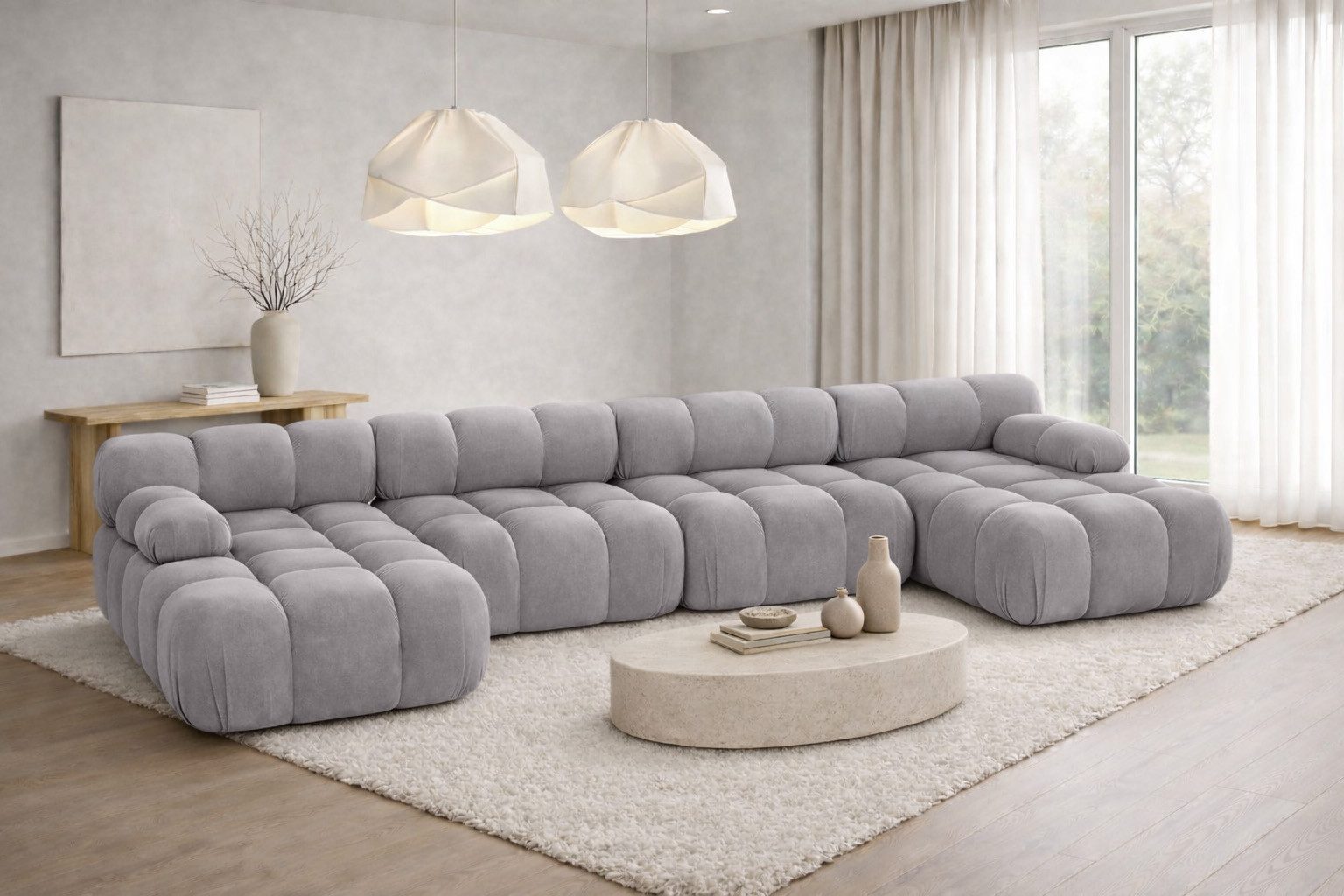 Ecksofa U-Form XL modern für Wohnzimmer, Stoff Velours Salvador, SELIA