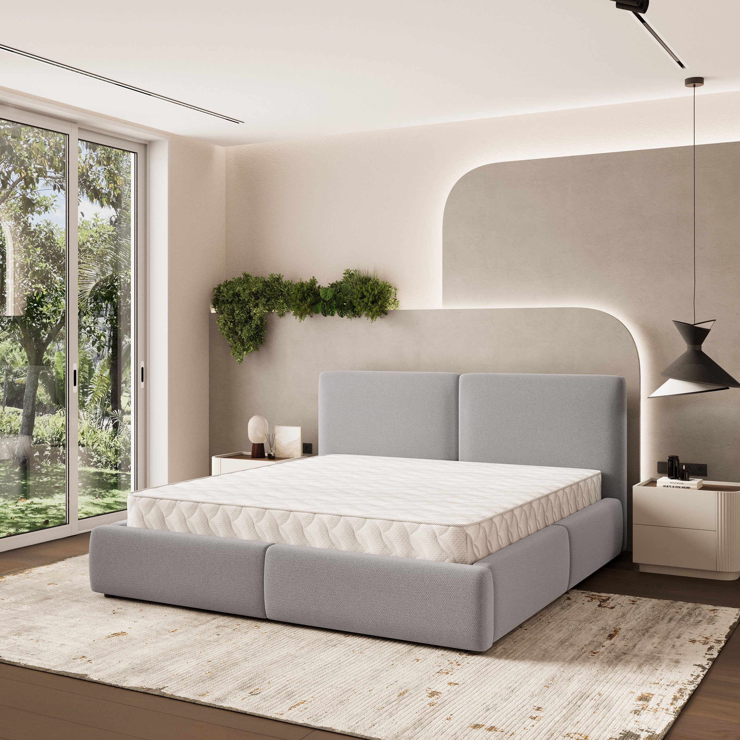 Masseno Polsterbett FELURO 160x200 cm grau (mit Bettkasten und Lattenrost)