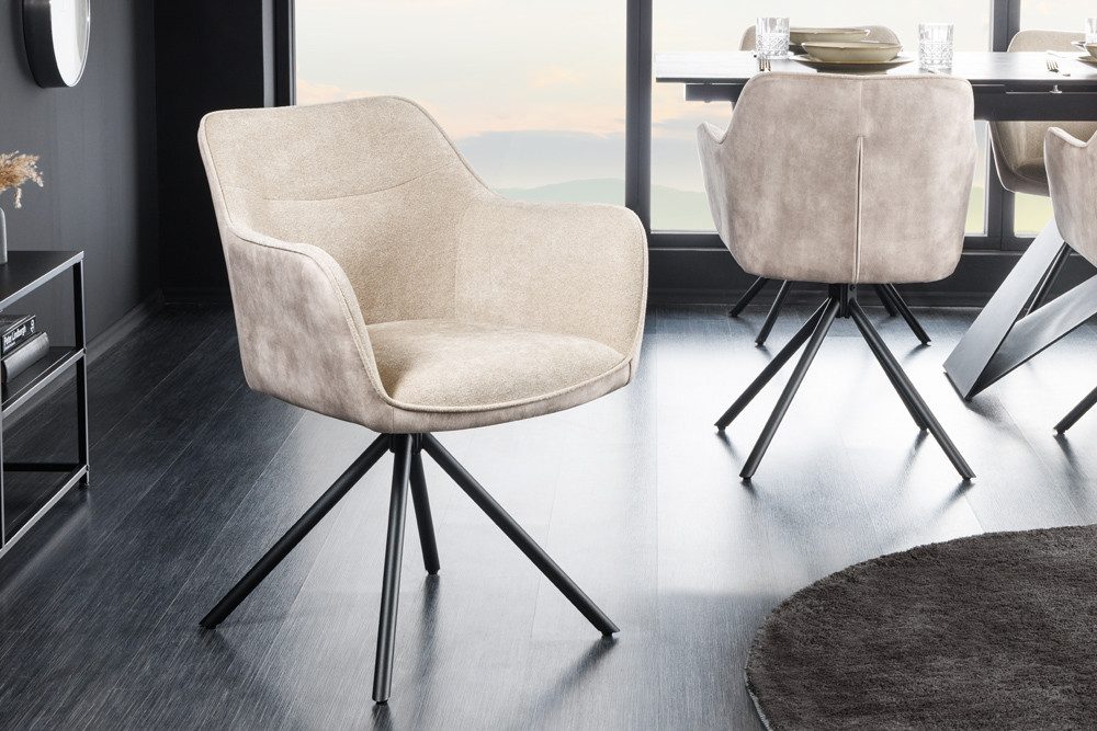 riess-ambiente Polsterstuhl VERONA champagner beige – Samt & Strukturstoff, mit Armlehne, Metall (Einzelartikel, 1 St), 180° drehbar mit Auto-Return-Funktion – ideal für Esszimmer oder Büro