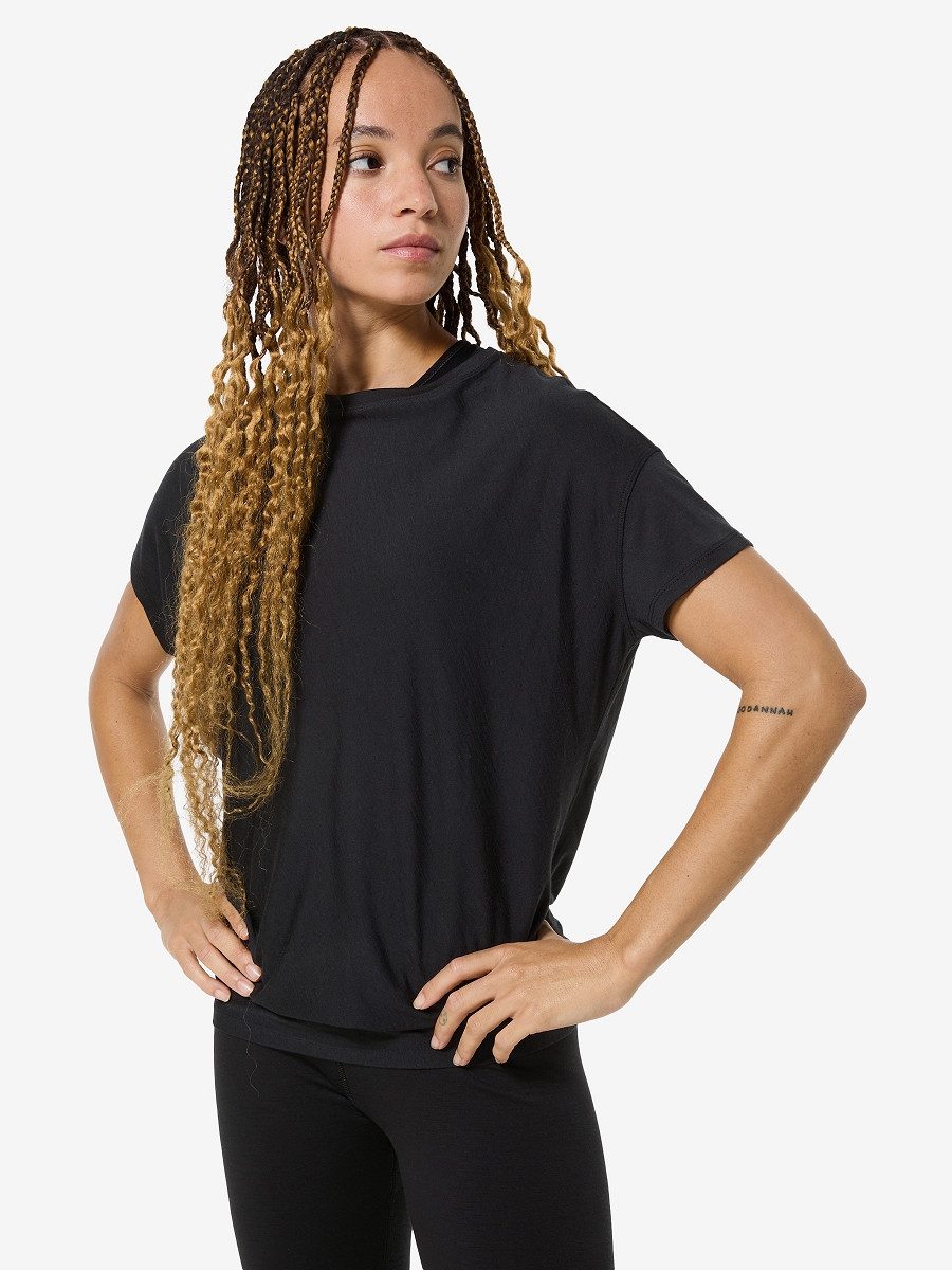 SUPER.NATURAL T-Shirt für Damen, nachhaltig, Merino YOGA LOOSE BIO J TEE asymmetrisches, lockeres Shirt