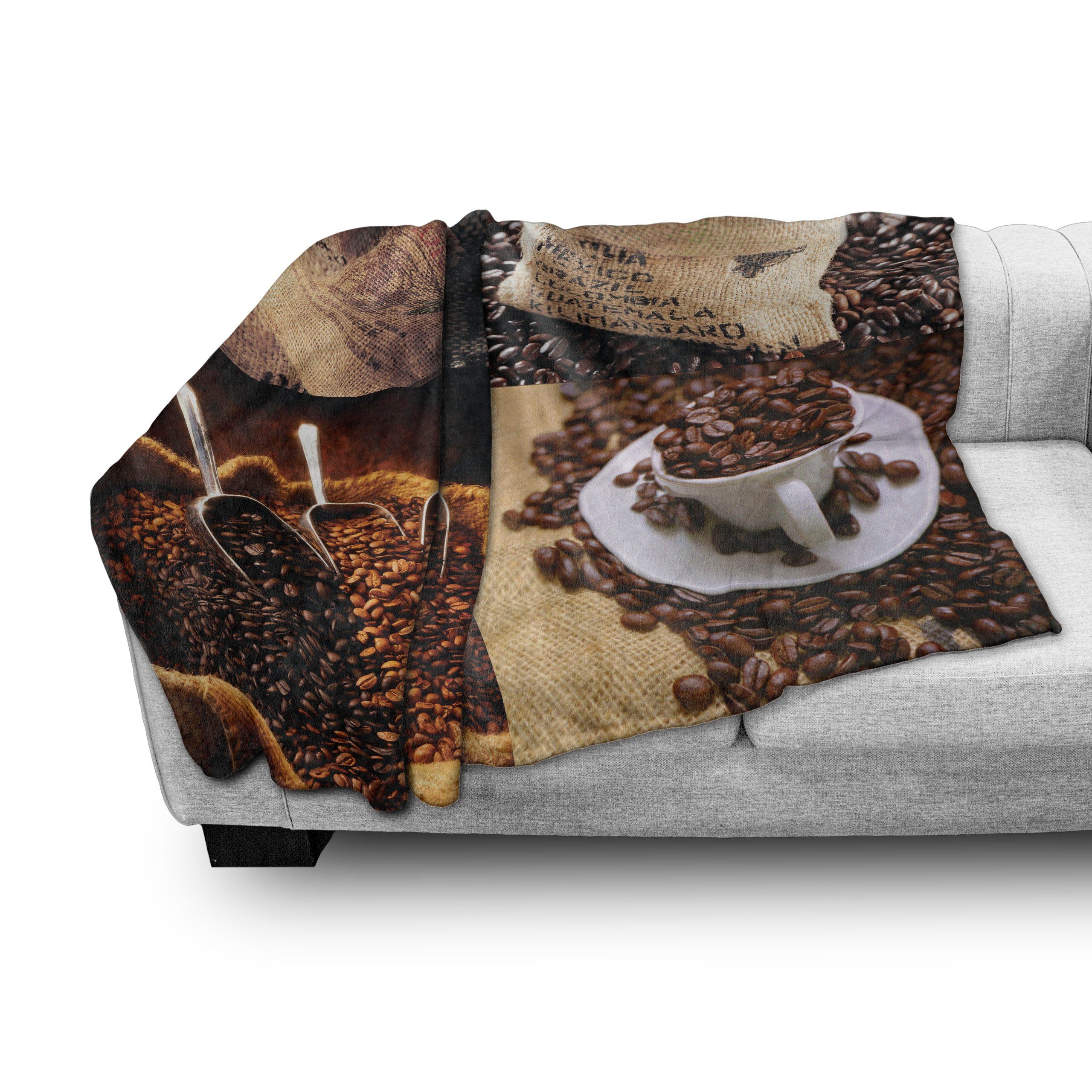 Kaffee Getreide für Abakuhaus, Gemütlicher Außenbereich, von und Innen- Plüsch Rustikale Wohndecke Collage den