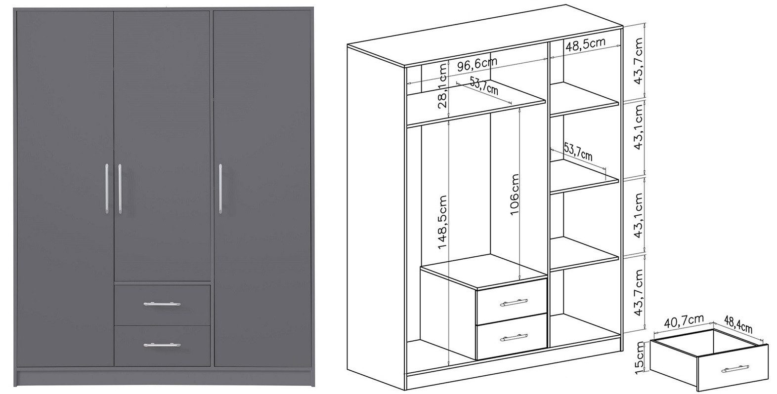 Marmex Möbel Garderobenschrank SMART 2 dreitüriger günstig online kaufen