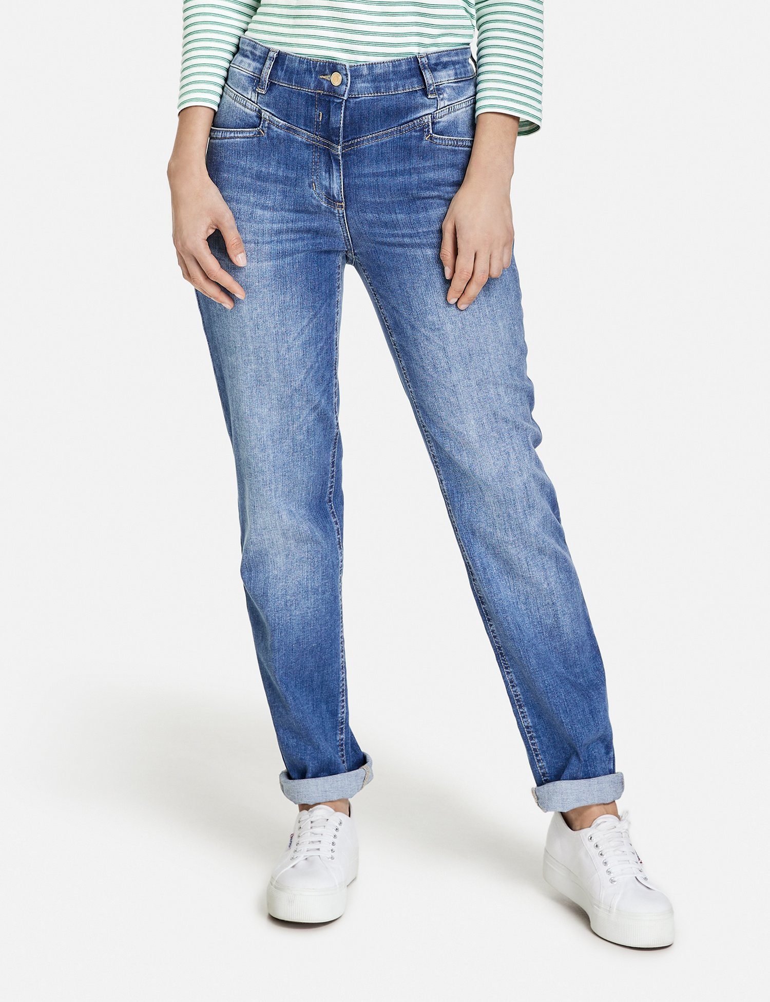 GERRY WEBER Stoffhose Jeans mit Kontrastnähten Perfect4ever Blue Denim