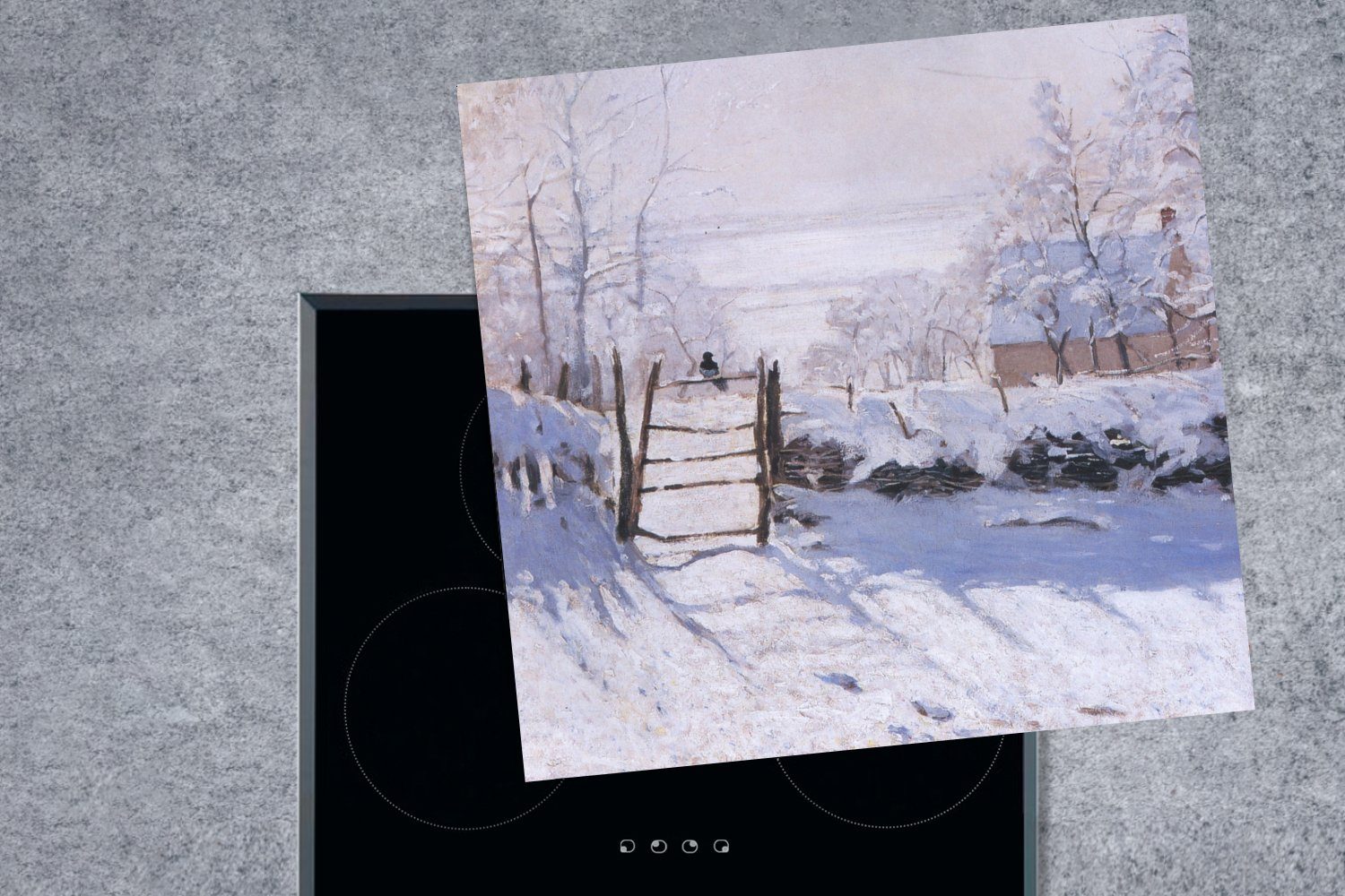 MuchoWow Herdblende-/Abdeckplatte Die Claude Vinyl, Ceranfeldabdeckung, für Monet, (1 tlg), cm, küche Arbeitsplatte - Elster 78x78