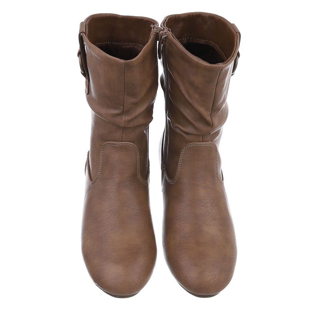 Ital-Design Damen Freizeit Stiefelette (88519463) Blockabsatz Flache Stiefeletten in Hellbraun – Bild 4 von 5