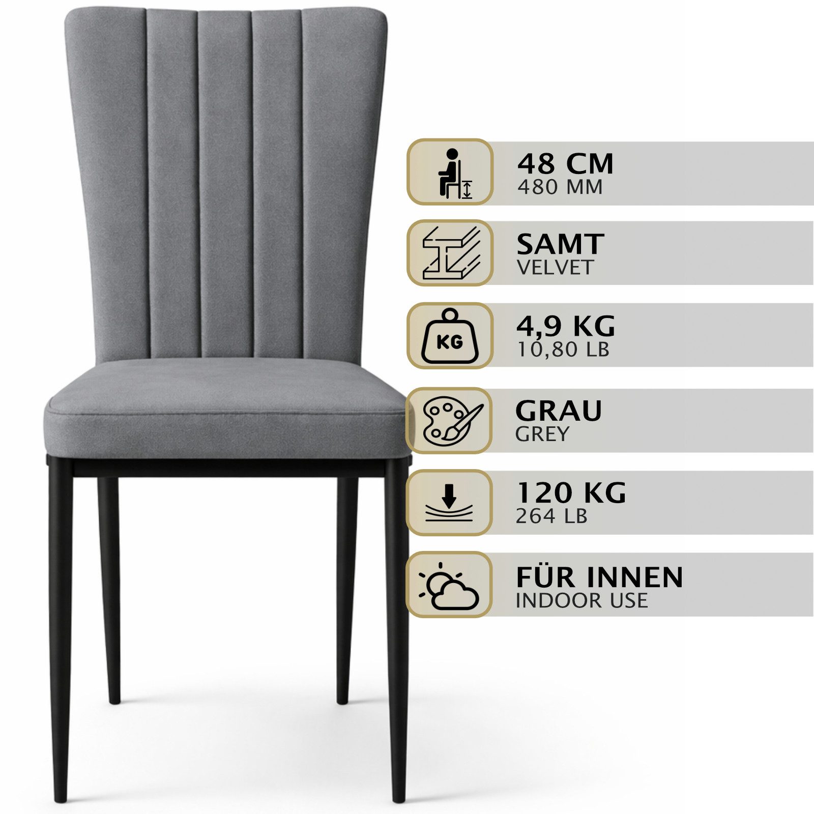HAGO Esszimmerstuhl 4er Set Esszimmerstuhl Hochlehner Polsterstuhl Küchenstuhl Stuhl – Bild 3 von 5