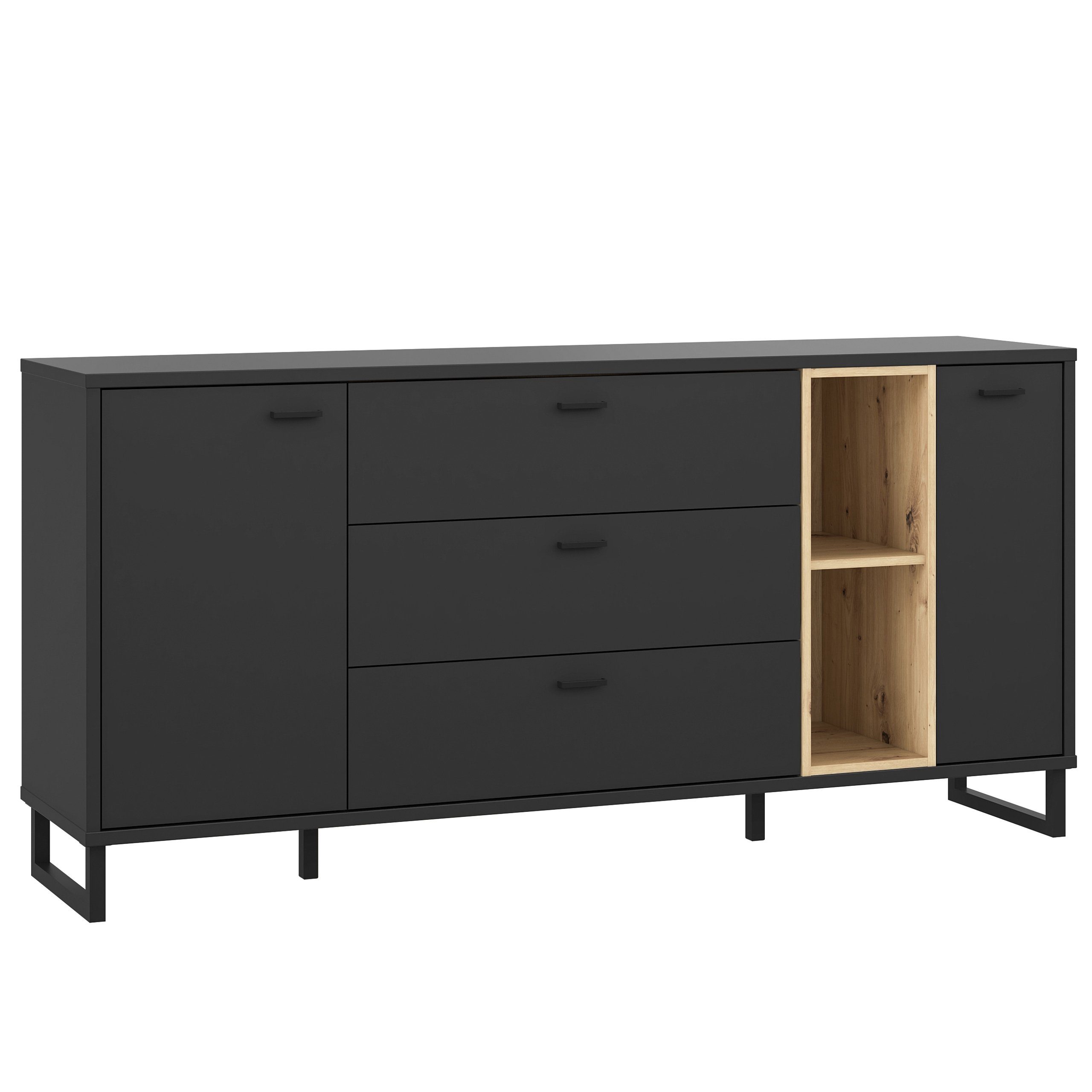 Newroom Sideboard Azad, Sideboard Schwarz und Artisan Eiche Modern Industrial Kommode