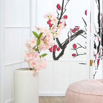 Homestyle4u Paravent 6tlg Raumteiler Kirschmuster Kirschblüten weiß, 6-teilig