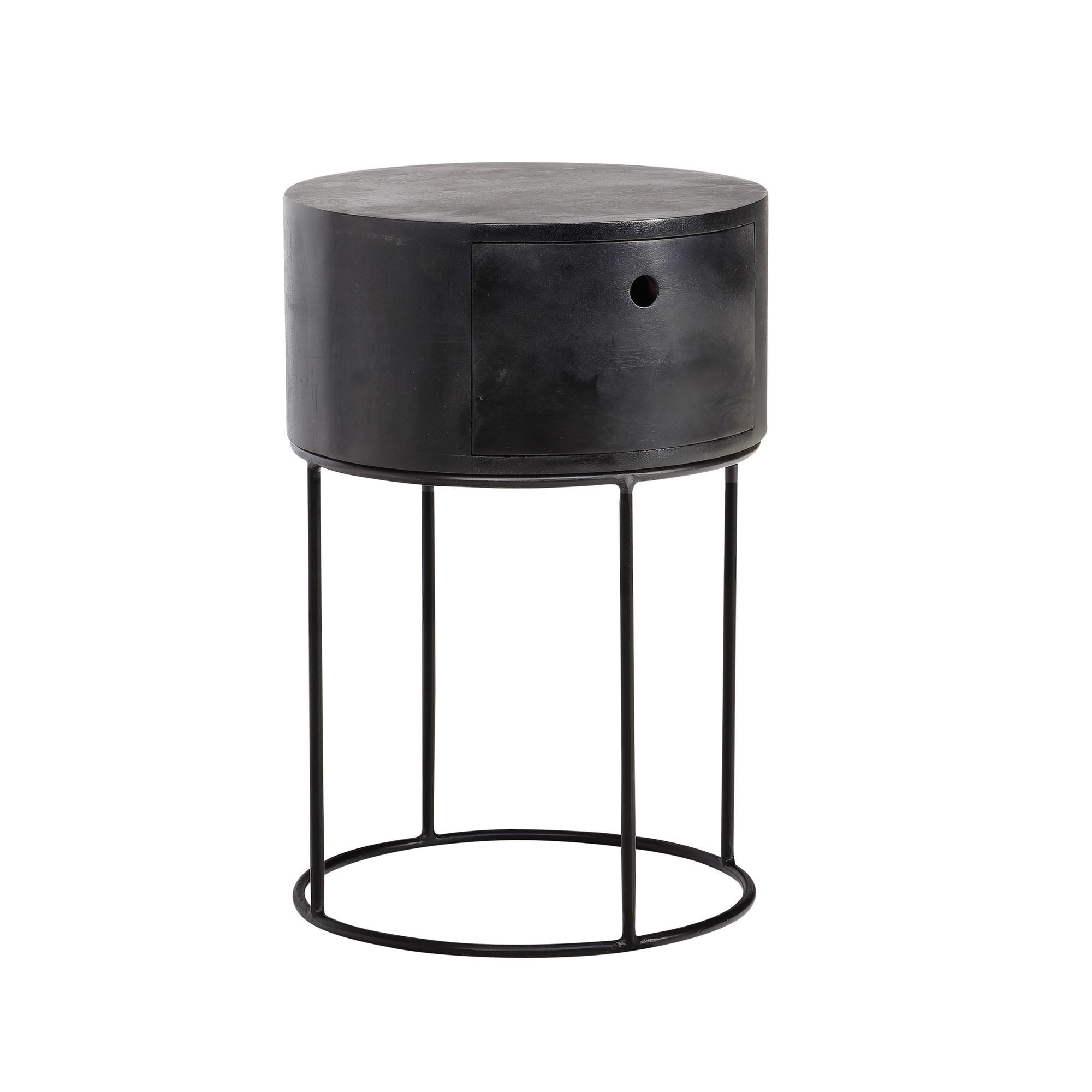 moebelfaktor Nachttisch Hamnvik, Massivholz, rund, Ø 40 cm, mit Schublade, Nachtkonsole, Industrial