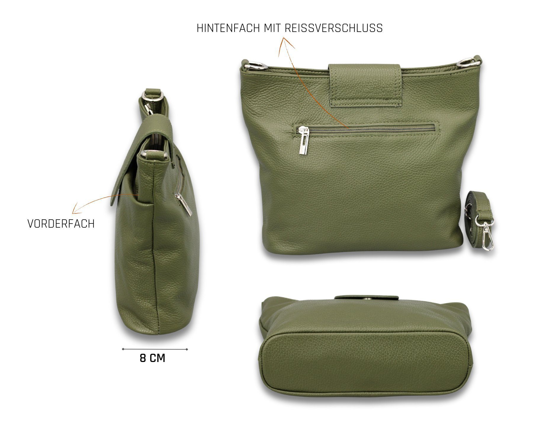 Adel Bags Schultertasche SARA Umhängetasche für Damen, Schultertasche aus Echtleder, 20 Farboptionen, Hergestellt in Italien, mit 2 Riemen