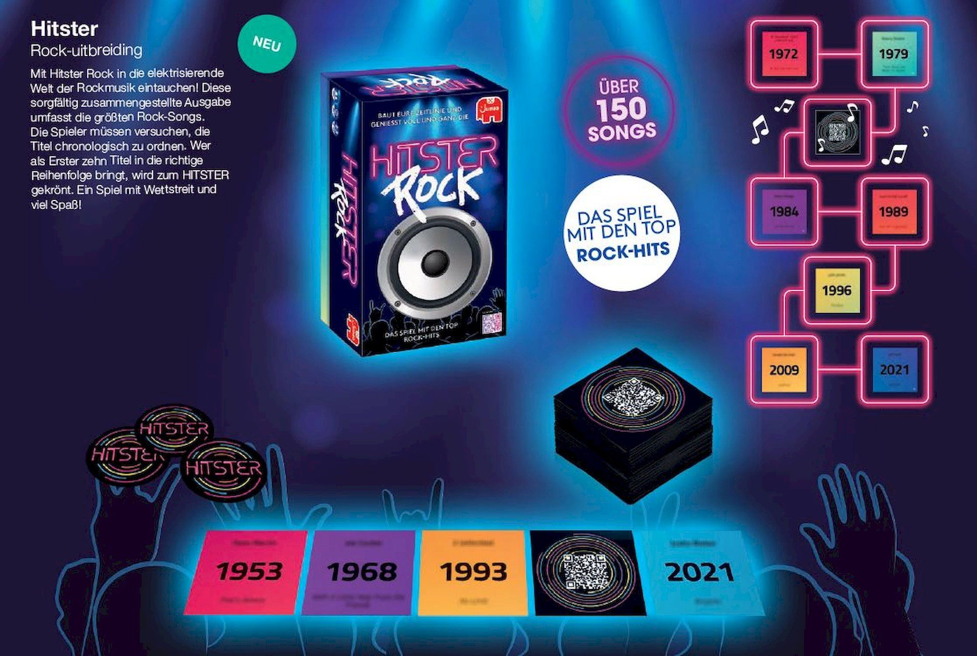 Jumbo Spiele Spielesammlung Hitster Das Musik-Partyspiel, 100 Jahre Hits Guilty Pleasure/ Schlager Party/ Summer Party/ Rock