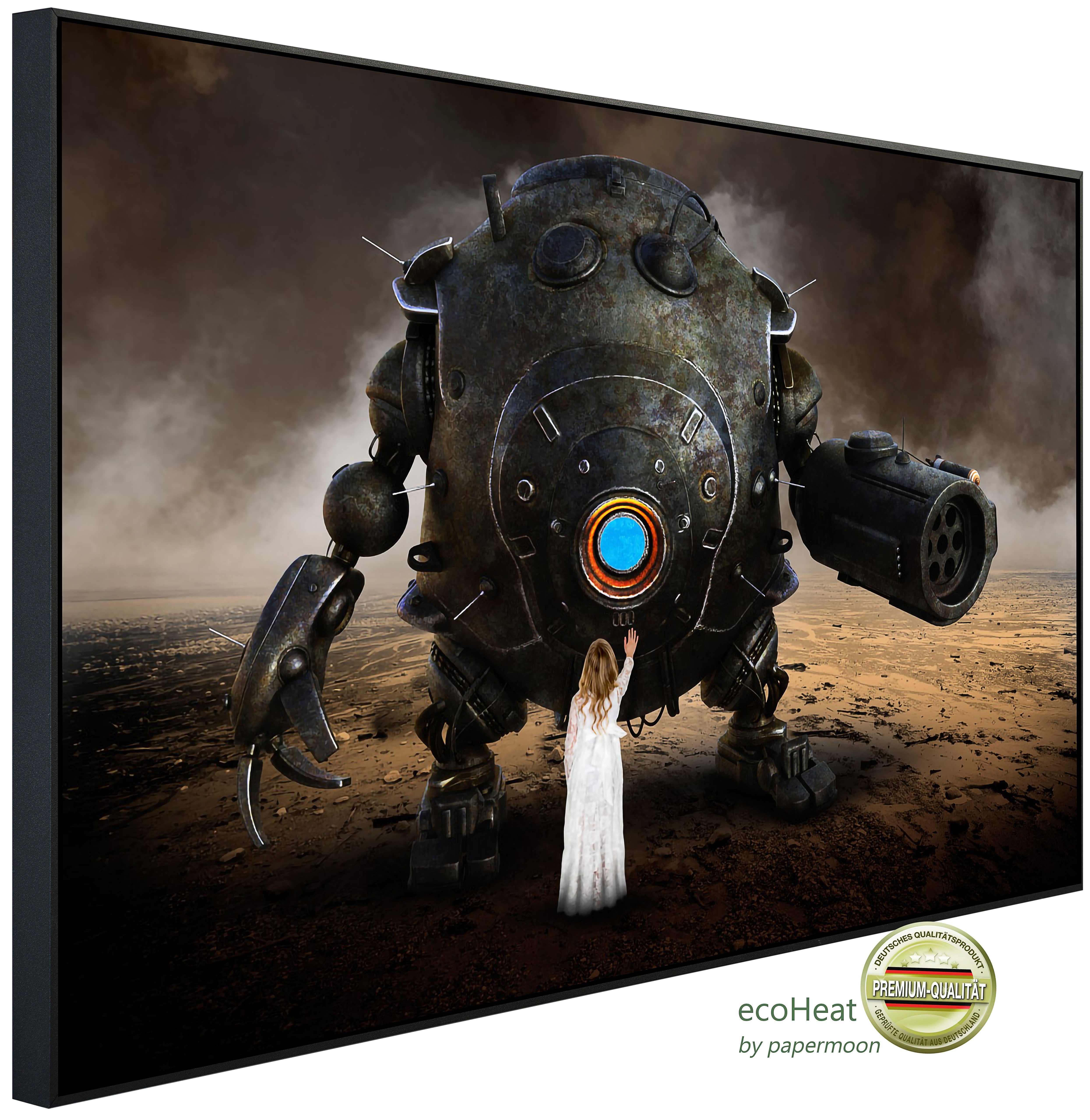 Papermoon Infrarotheizung INFRAROT-BILD-HEIZUNG, Mädchen grüßt Roboterdroide, TÜV-Rheinland/GS zertifiziert, angenehme Strahlungswärme