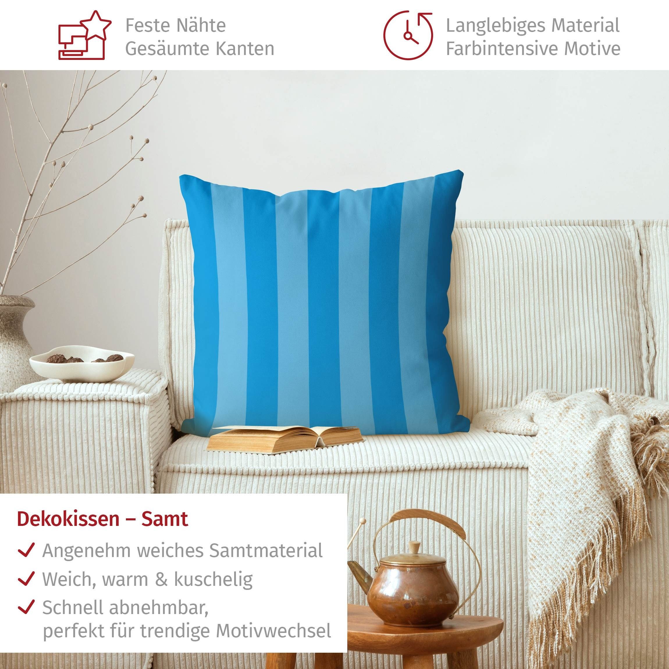 Bilderdepot24 Dekokissen drinnen Kissenhülle/ Sofakissen/ Zierkissen blau Muster, Bezug mit / ohne Füllung Zierkissen Outdoor Sofa Bett