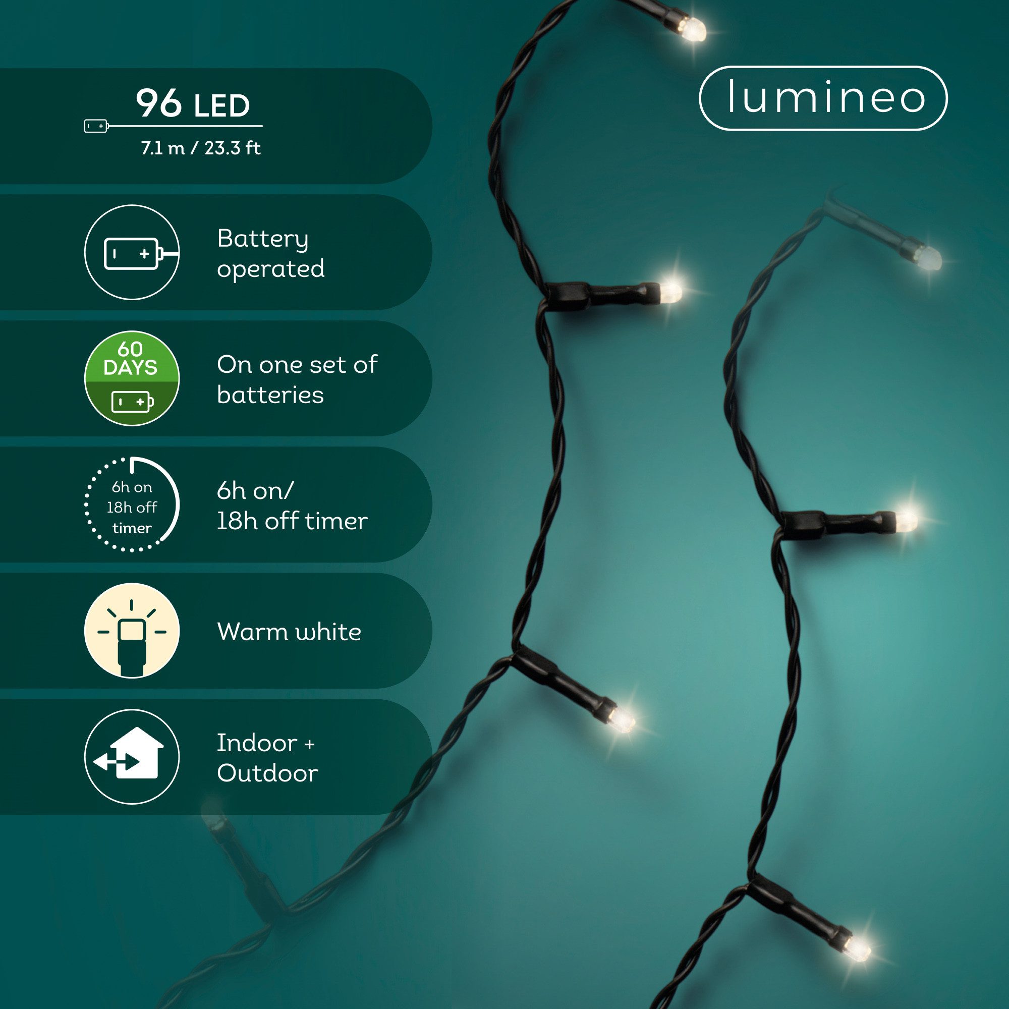 Kaemingk LED-Lichterkette Kaemingk Lichterkette Ricelight 96 LED 7,1m batteriebetrieben Outdoor, Timer