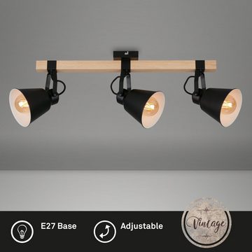 Briloner Leuchten Deckenspots 2406-035, schwenkbar, retro, Holz, ohne Leuchtmittel, Warmweiß, Deckenlampe, 68x14,5x24cm, Schwarz, max.40W, E27, Wohnzimmer, Flur