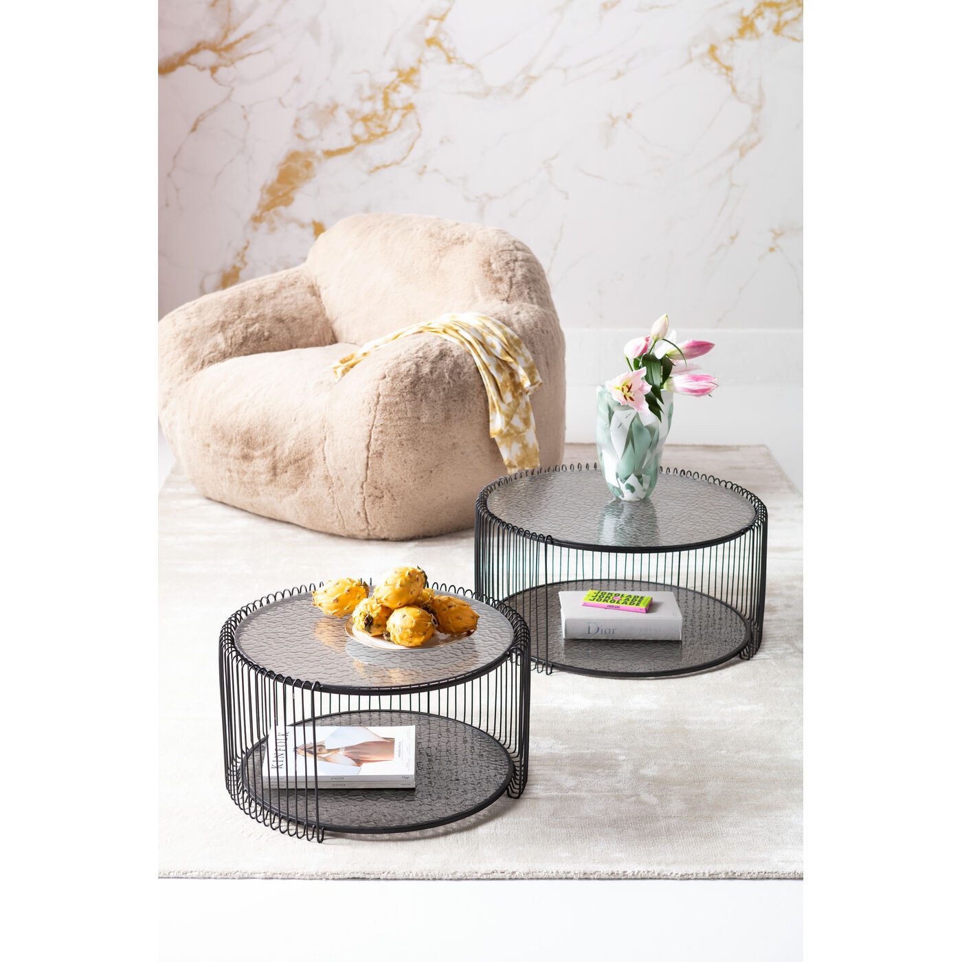 Kare Design Couchtisch Wire Double (2er Set), Bubble-Glas