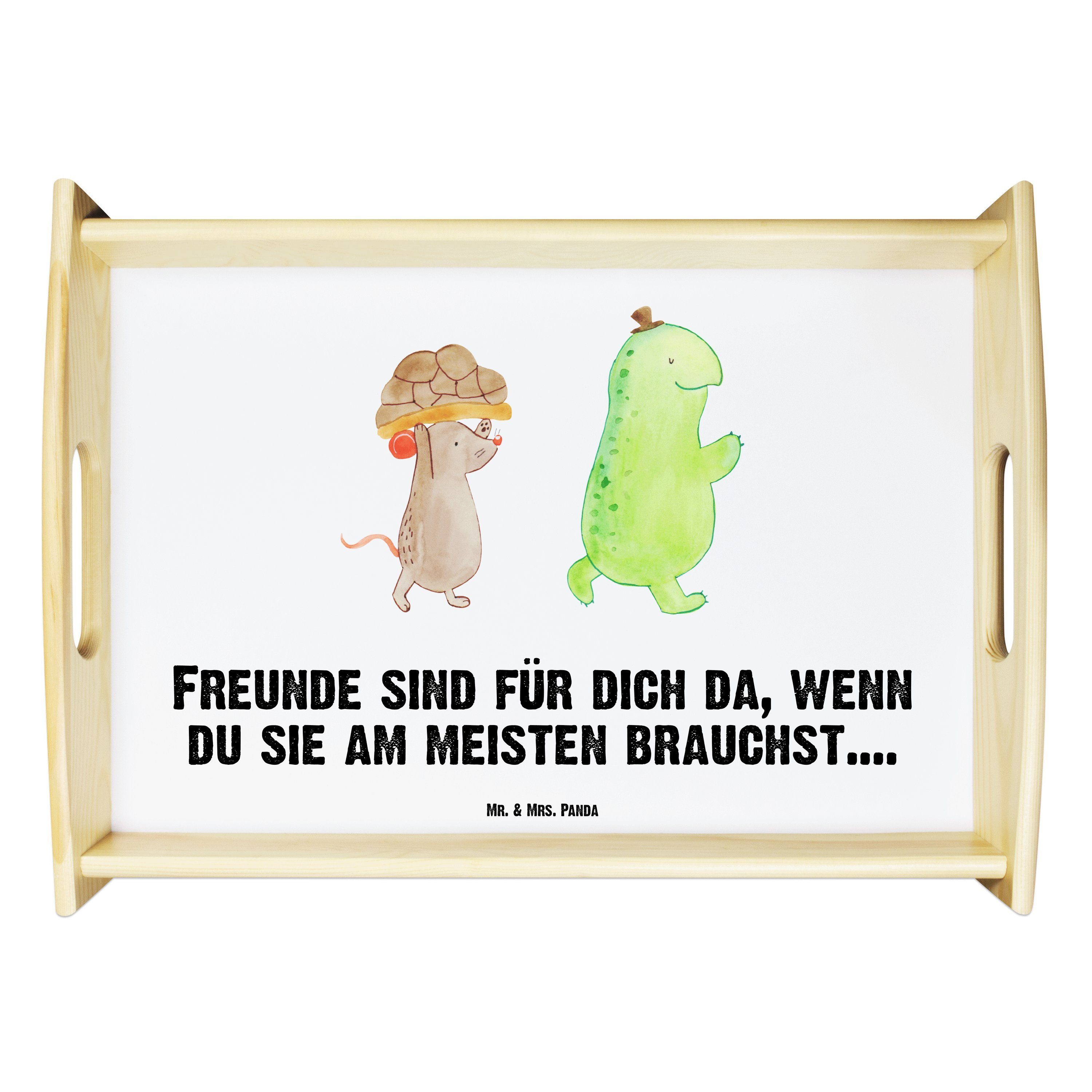 Mr. & Mrs. Panda Tablett Schildkröte & Maus - Weiß - Geschenk, beste Freunde, Holztablett, Fre, Echtholz lasiert, (1-tlg)