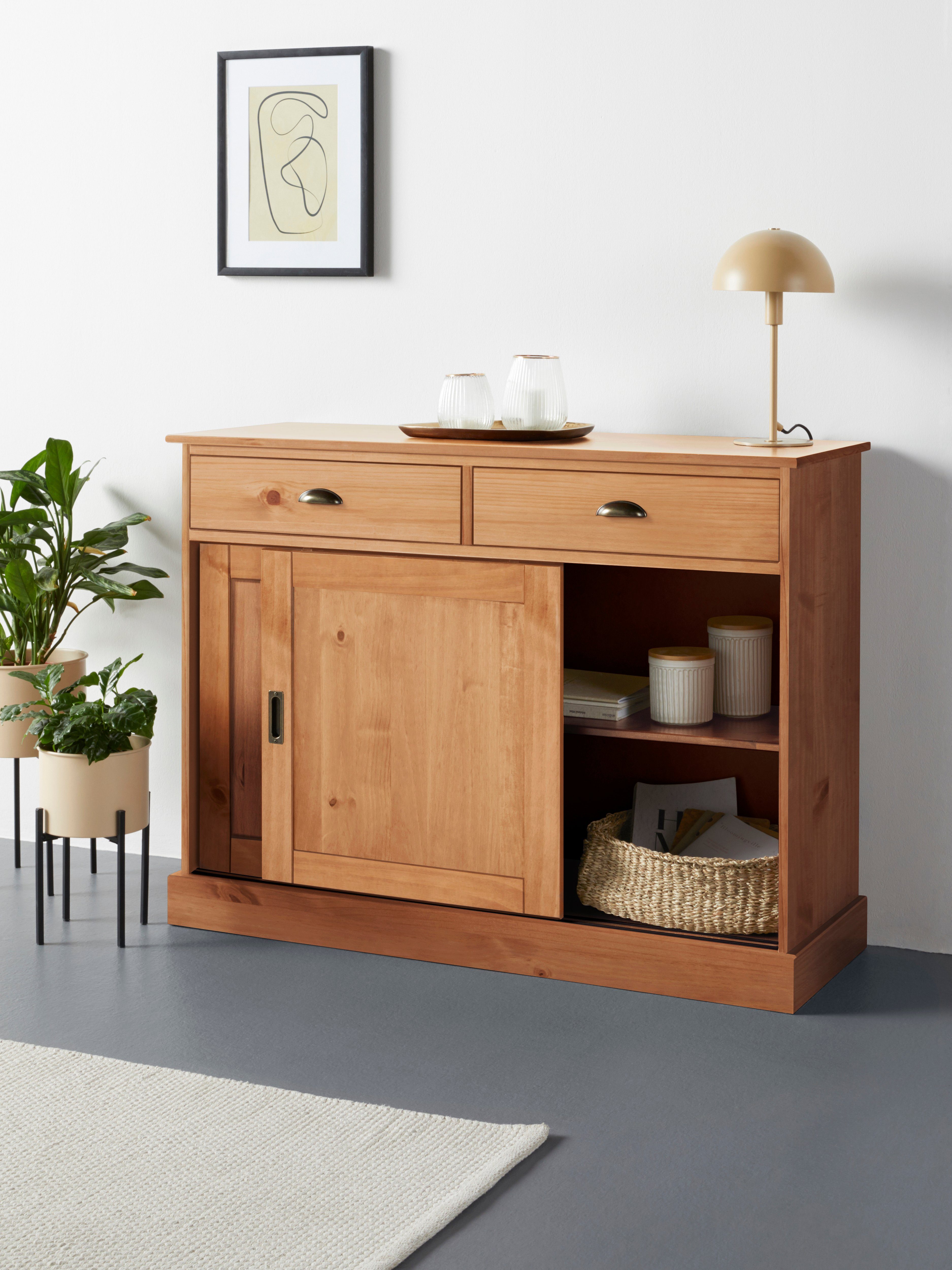OTTO home Sideboard Schröder, Kommode, 2 Schiebetüren, 2 Schubkasten, aus massivem Kiefernholz