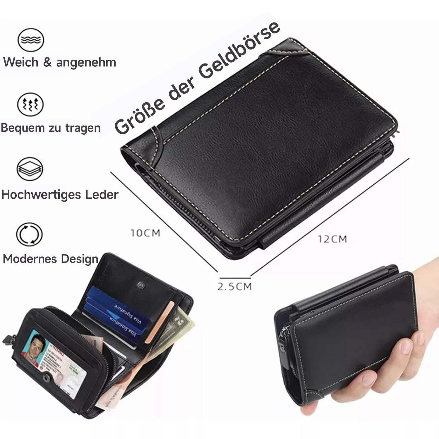 MOPUEA Geldbörse Herren Geldbörse RFID Schutz Geschenk Mini 16 Fächer mit Münzfach (Einzelprodukt kompakte Herren Geldbörse für Alltag, 1x Geldbörse 12 Kartenfä – Bild 4 von 5