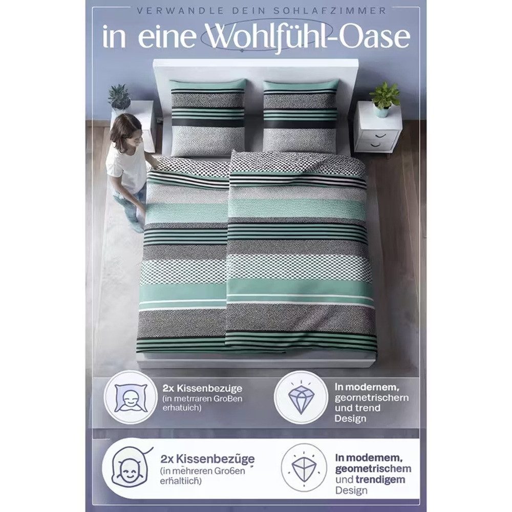 Sentidos Bettwäsche Set 135x200cm 4teilig %100 Baumwolle, Baumwolle, 4 teilig, mit Reißverschluss, geeignet für Winter oder Sommer – Bild 5 von 5