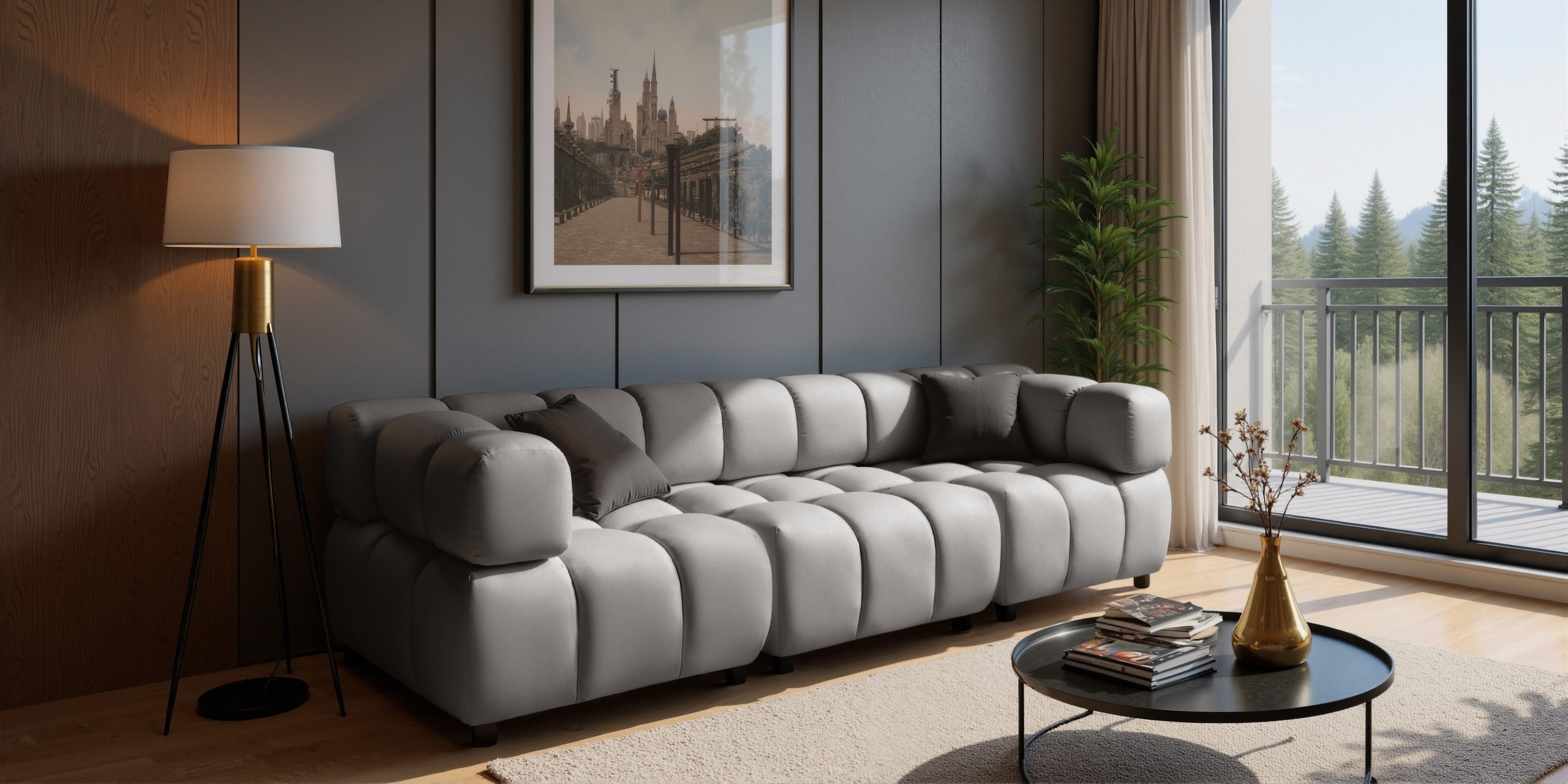 Kaiser Möbel Sofa 4-Sitzer modern modular Premium aus Veloursstoff Bluvel, BOLLA, Einzelartikel, luxuriöses 4-Sitzer-Designsofa,samtweicher Premium-Velours