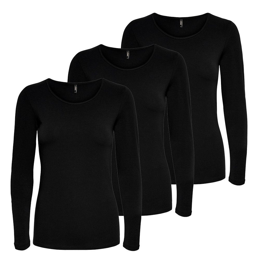 ONLY Langarmshirt Langarmshirt Damen Shirt Schwarz Weiß Longsleeve 1er - 5er Pack