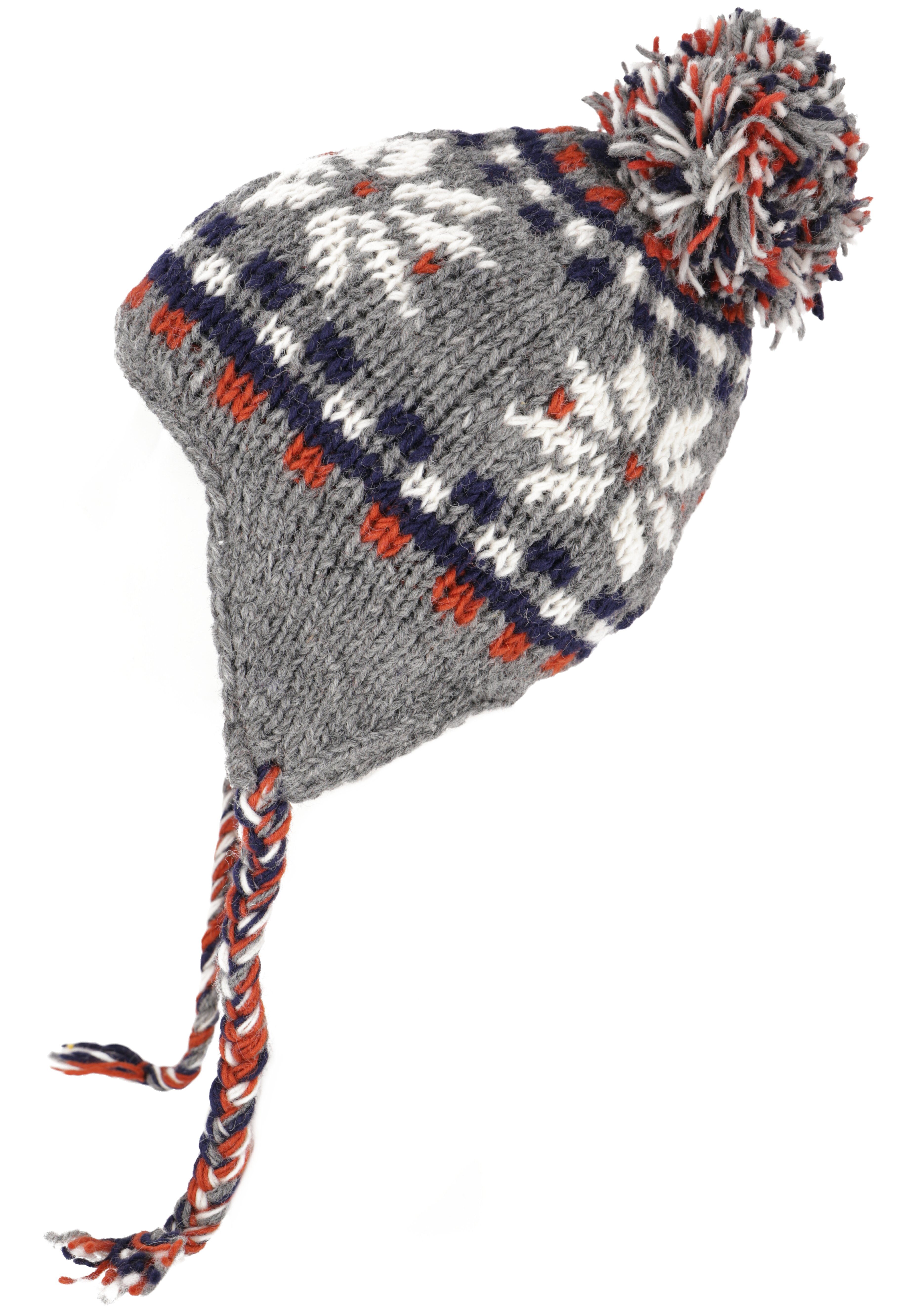 Guru-Shop Strickmütze Mütze mit Ohrenklappen und norwegischem Muster,..