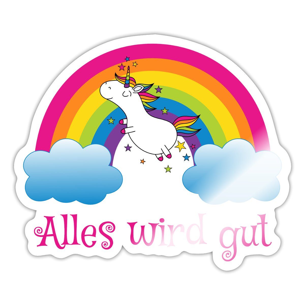Spreadshirt Aufkleber Regenbogen Einhorn Alles Wird Gut Spruch Sticker Aufkleber