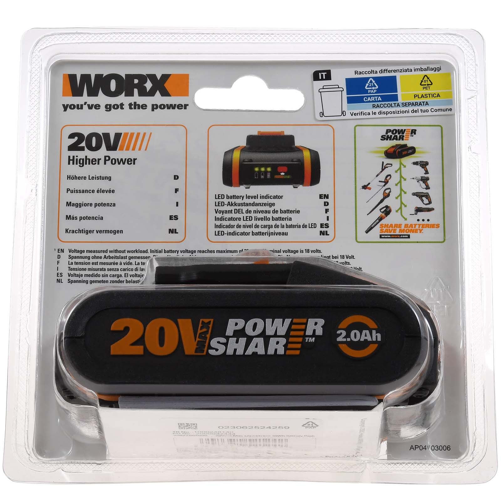 Powery WORX WA3551.1 Akku 20V 2Ah Li-Ion Akku 2000 mAh (20 V)