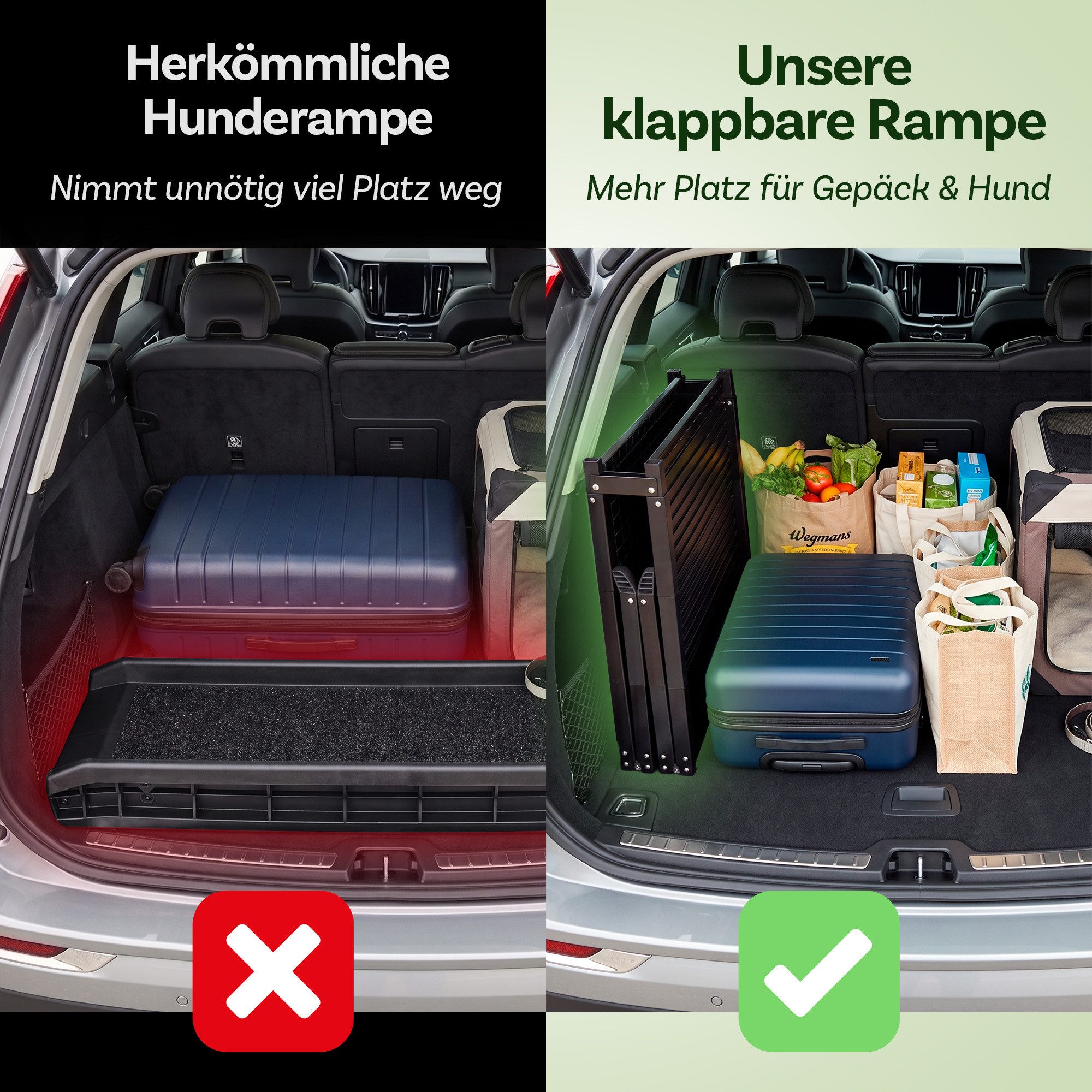 Rescute Hunderampe Auto Klappbar, Einstiegshilfe aus Aluminium, Klappbar, rutschfest, gelenkschonend, leicht, Aluminium, platzsparend