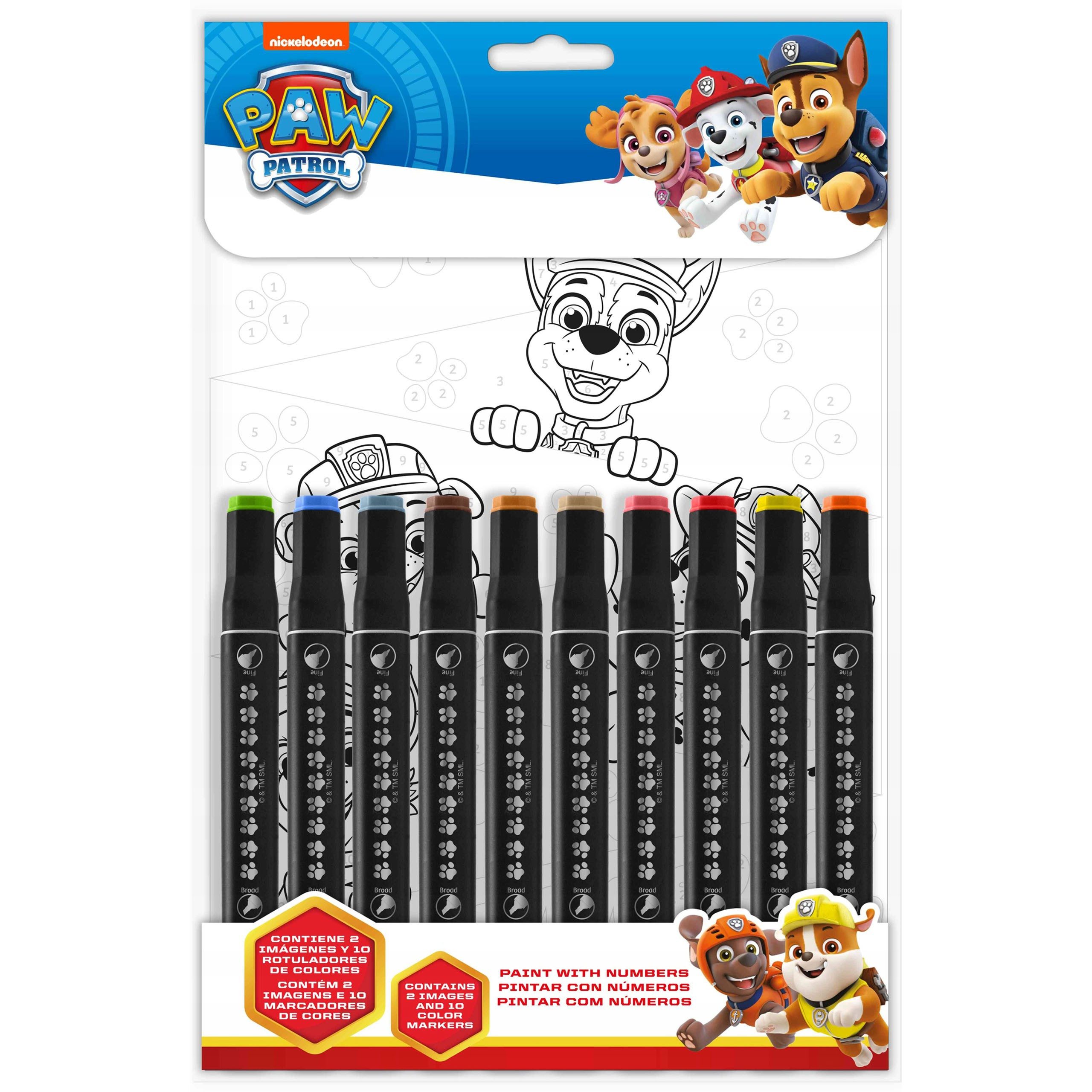 PAW PATROL Malen nach Zahlen Paw Patrol Malset Malbuch mit Markern, Malen nach Zahlen