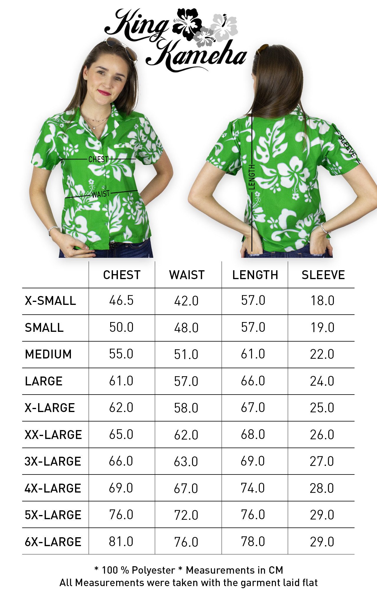 King Kameha Hawaiihemd Hibiscus Funky Hawaiibluse Damen Kurzarm Front-Tasche Stylish