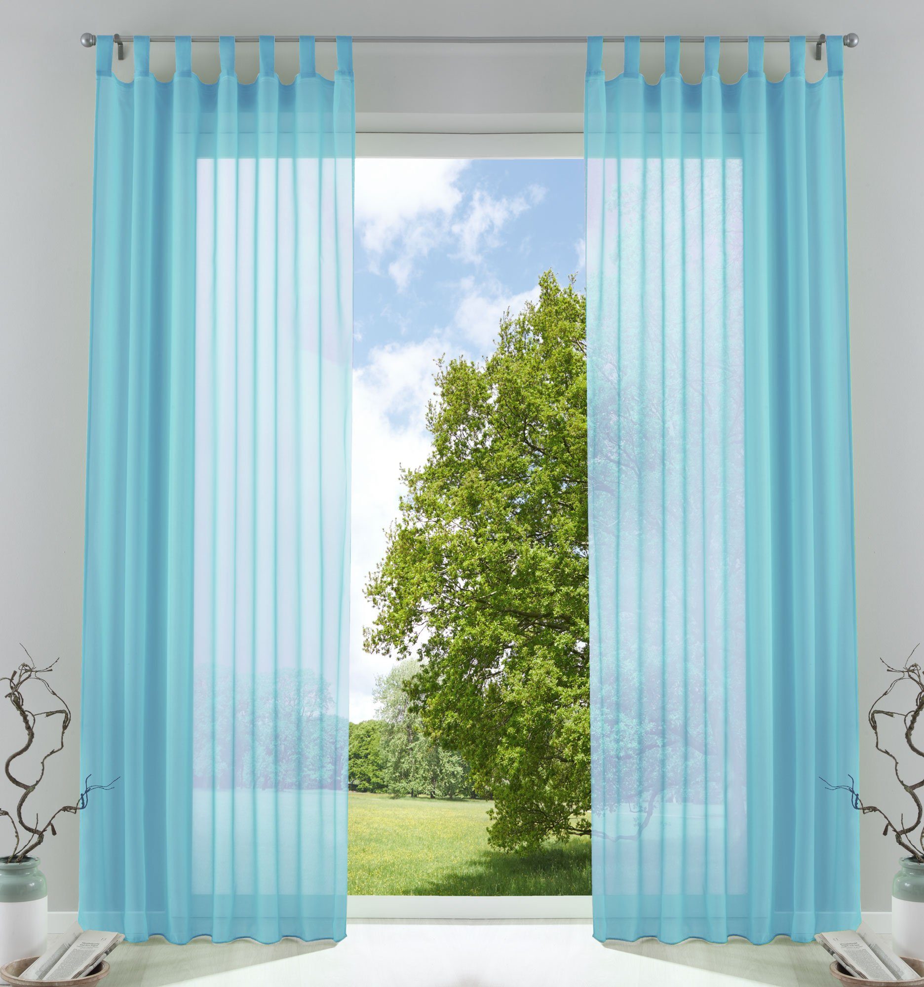 Gardinenbox Gardine (2 St), Schlaufen, transparent, Voile, Transparent Vorhang Set Voile Bleibandabschluss 61000CN