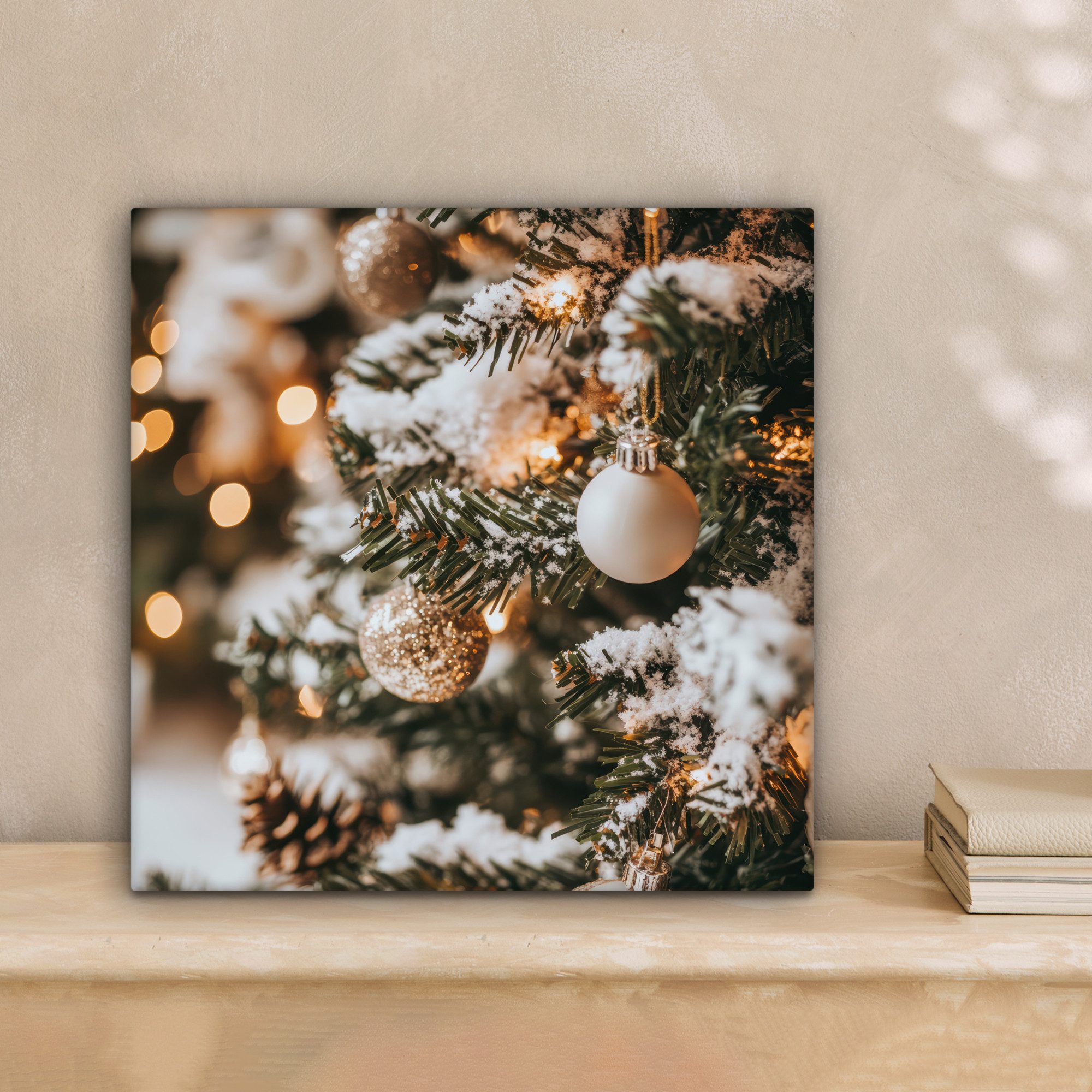 OneMillionCanvasses® Leinwandbild Weihnachten - Weihnachtsbaum - Winter - Innen - Schnee, Fotodruck (1 St), Wandbild, Deko Schlafzimmer Wohnzimmer Flur 20x20 cm