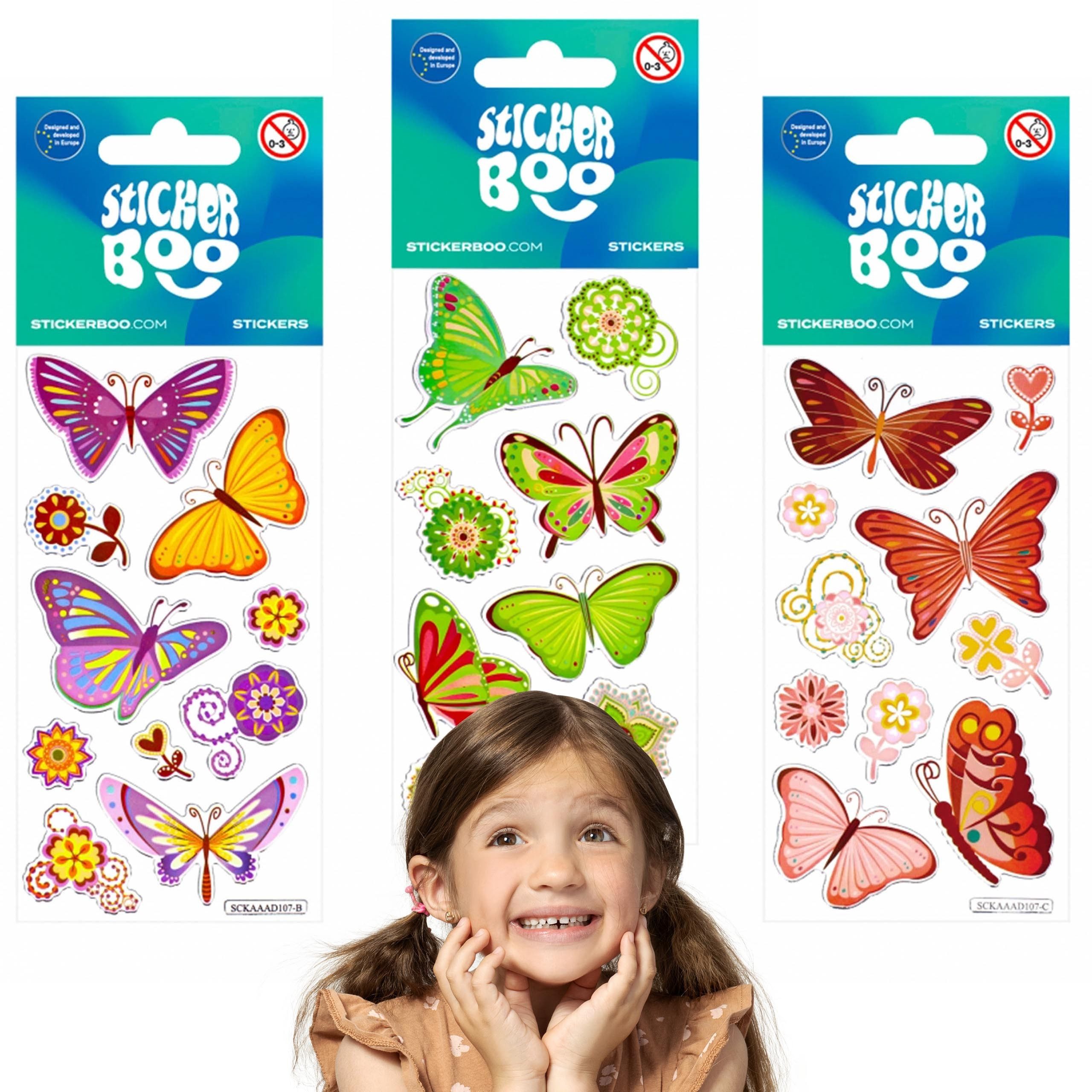 Sarcia.eu Sticker Set von bunten Stickern, Schmetterlinge, Aufkleber für Kinder