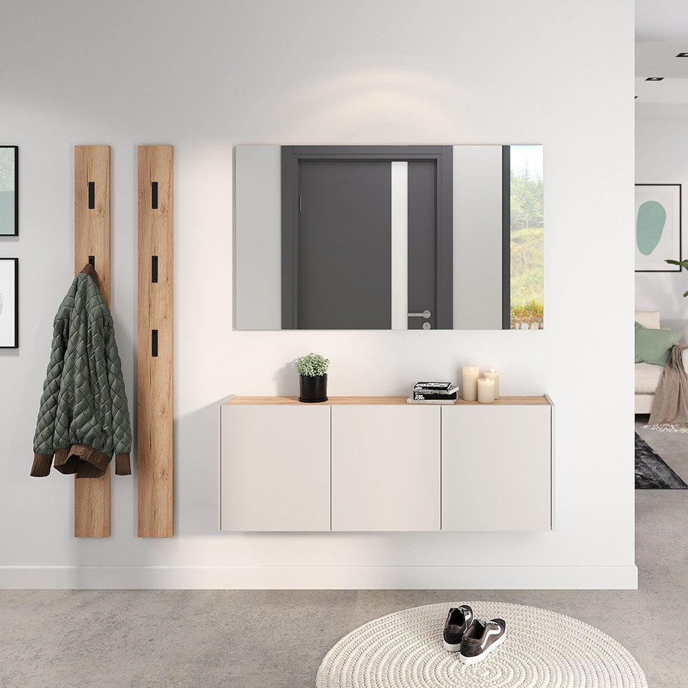 Lomadox Schuhschrank LAPUA-01 in Kaschmir und Eiche, 3-türig, ideal für schmale Flure – Bild 5 von 5