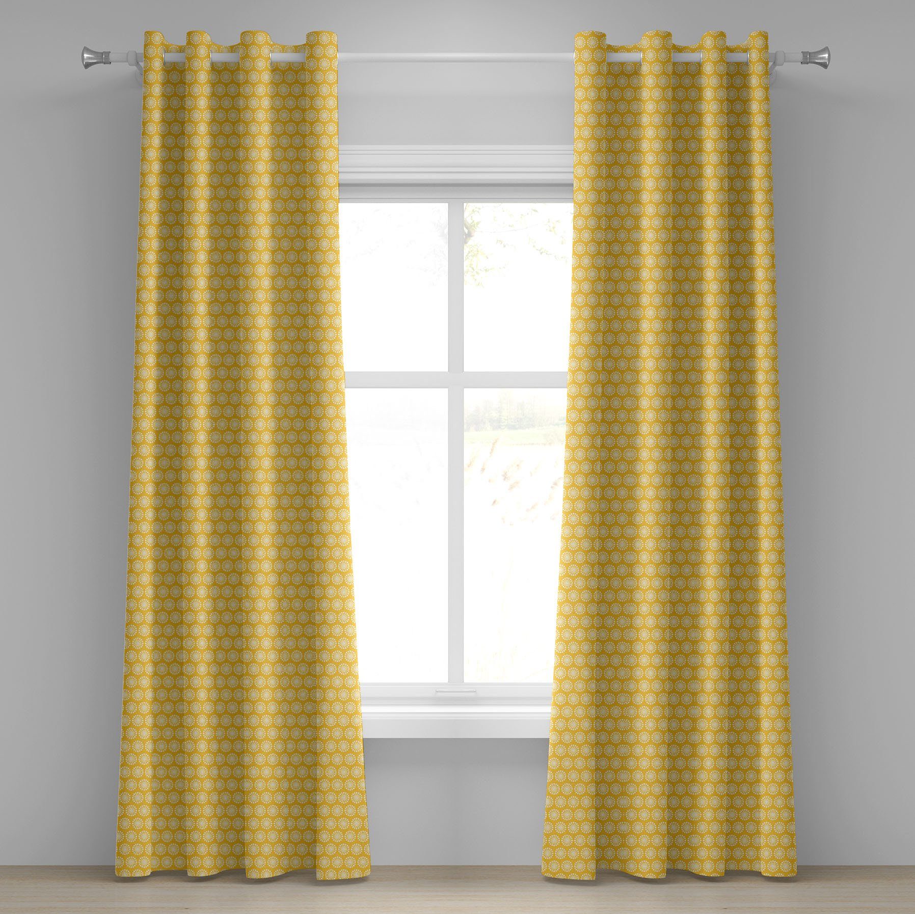 Gardine Dekorative 2-Panel-Fenstervorhänge für Schlafzimmer Wohnzimmer, Abakuhaus, Gelb und Weiß Shabby Blossom