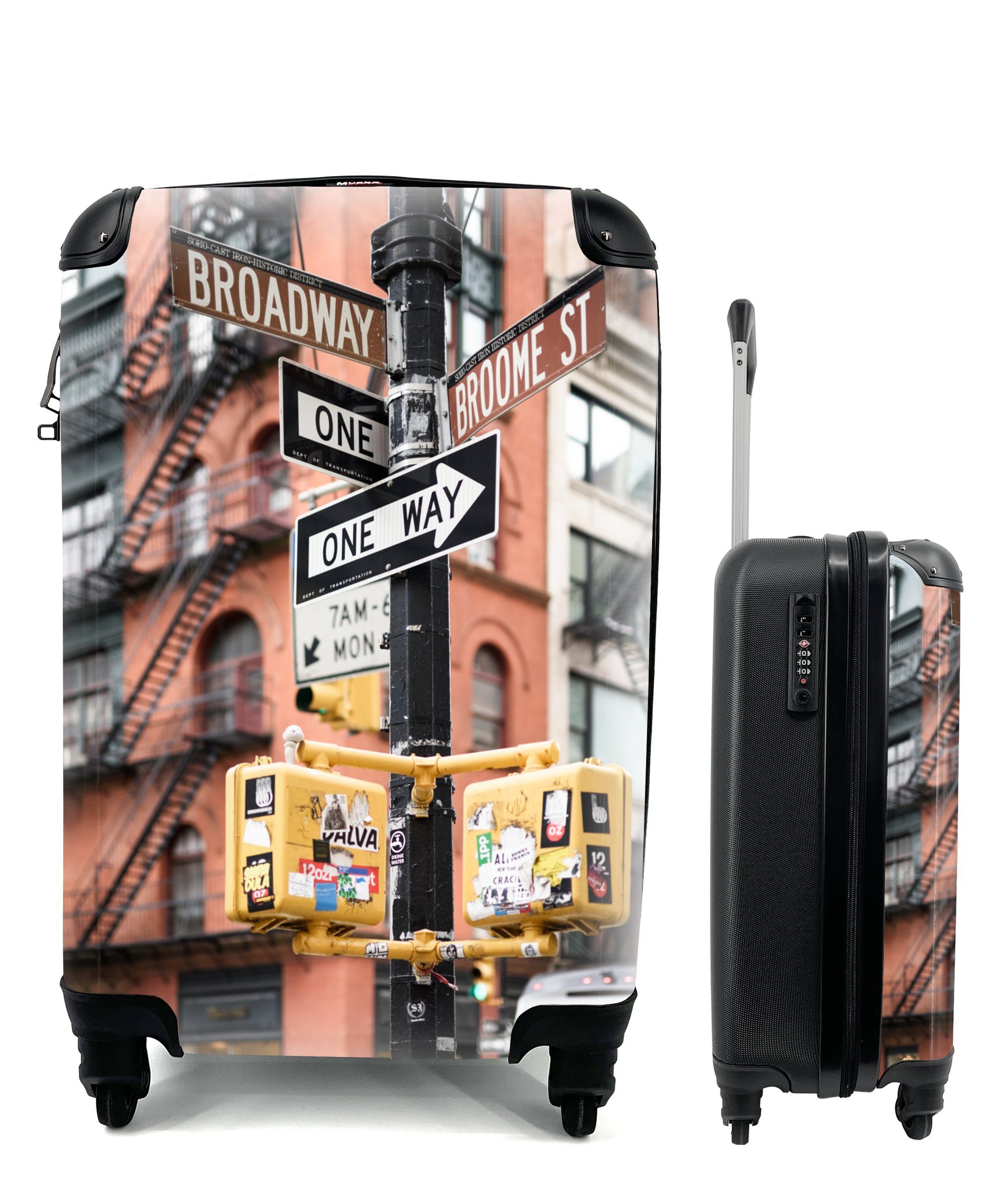 MuchoWow Handgepäckkoffer Straßenschilder in New York, 4 Rollen, Reisetasche mit rollen, Handgepäck für Ferien, Trolley, Reisekoffer