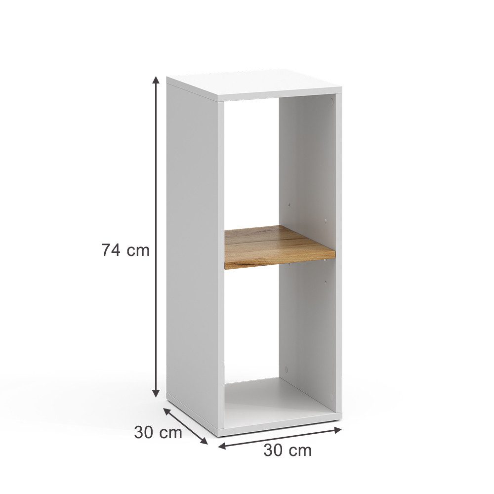Vicco Bücherregal Tomy, Weiß/Goldkraft Eiche, 30 x 74 cm mit 2 offenen Fäch günstig online kaufen