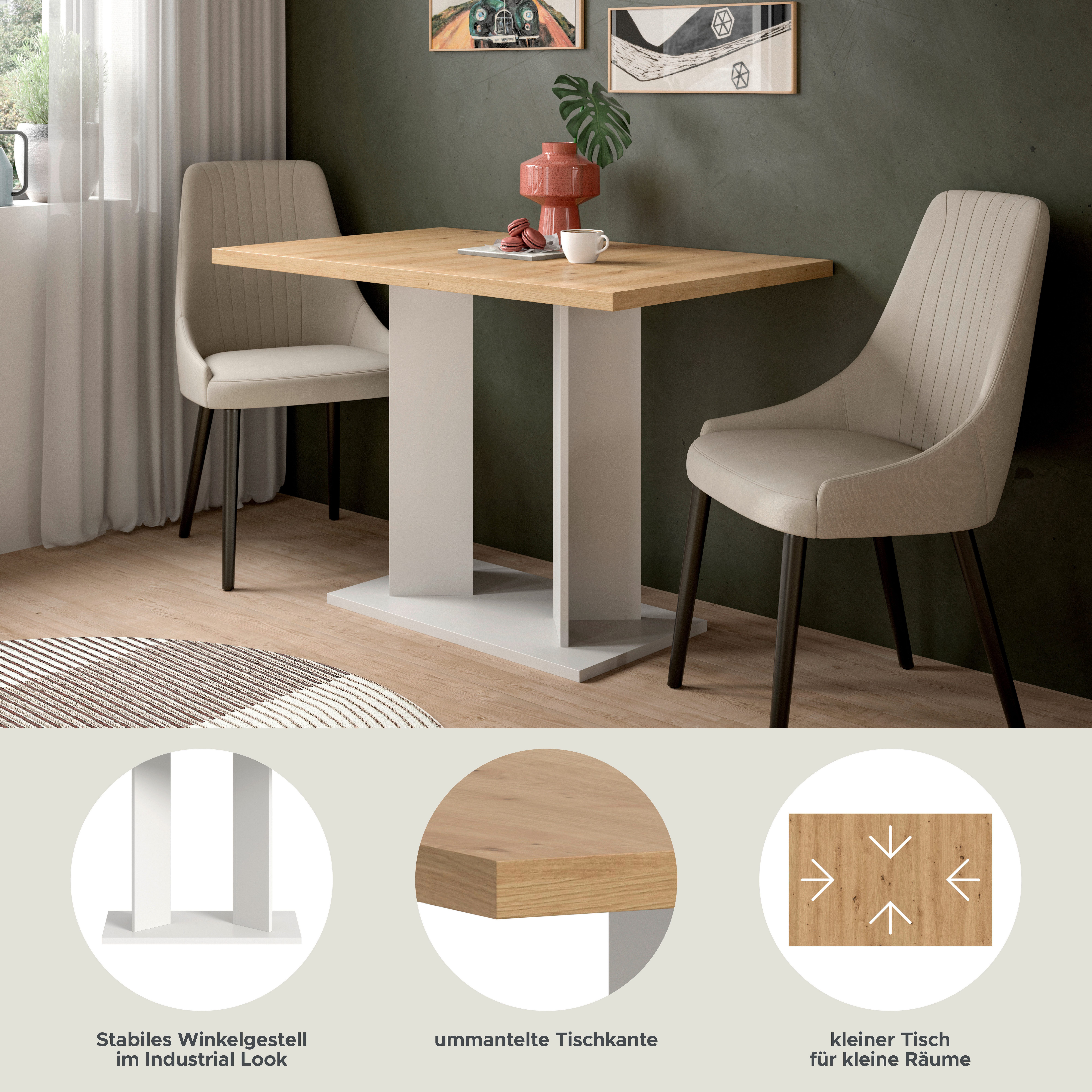 Home affaire Esstisch GERO, 110x76x70 cm, mit Säulengestell (1-St., in verschiedenen Ausführungen erhältlich), Tisch, Esstisch, Esszimmer, Esszimmertisch, Küchetisch, Bartisch