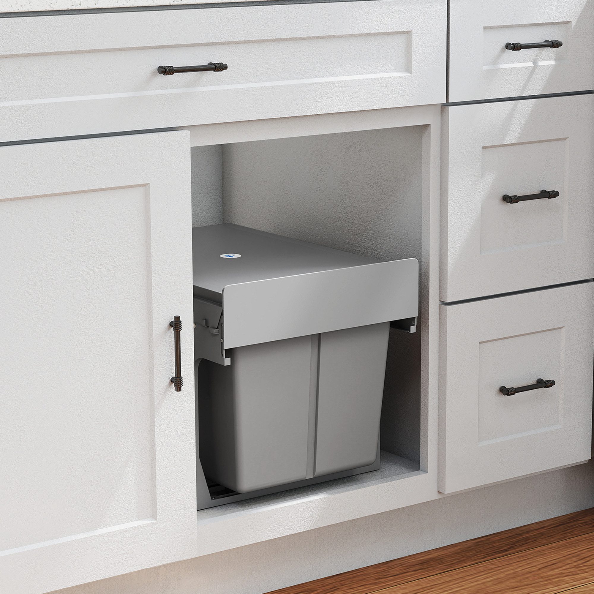 HOMCOM Einbaumülleimer Untertischbehälter mit herausnehmbaren Eimern, Ausziehbar, Soft-Close, 3 Fächer