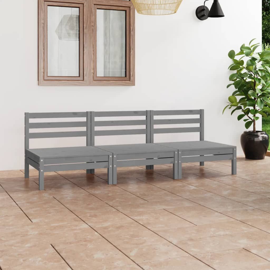 furnicato Gartenlounge-Set 3-tlg. Garten-Lounge-Set Grau Kiefer Massivholz, (1-tlg)