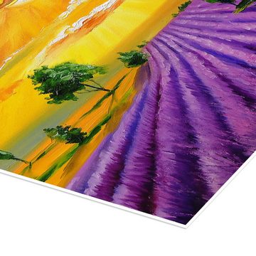 Posterlounge Poster Olha Darchuk, Sonnenuntergang über dem Lavendelfeld, Malerei
