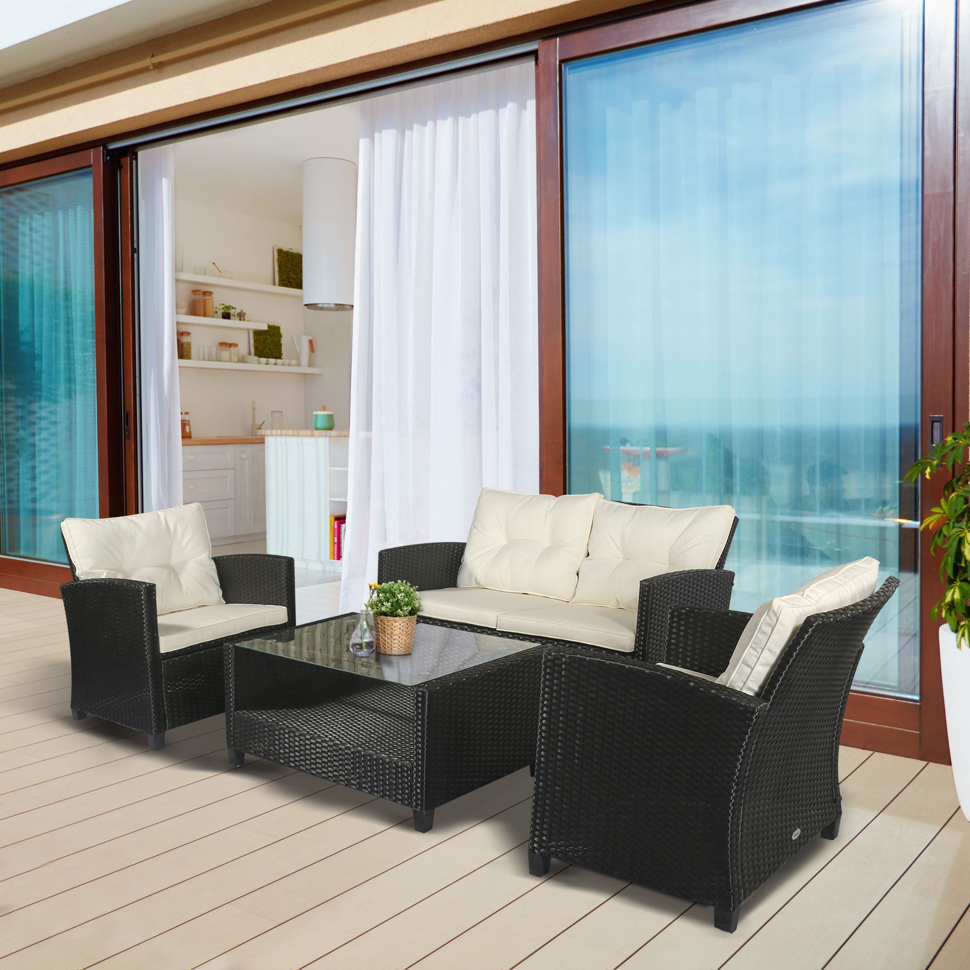 Outsunny Sitzgruppe Polyrattan Sitzgarnitur 4 TLG., günstig online kaufen