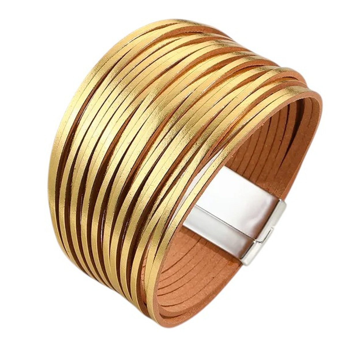 KARMA Armband Damen Armband God, Khaki, Leo, Silbergold od. Rosé (1-tlg., Damenarmband 19 cm mehrreihig Schmuck für Frauen), PU Leder Wickelarmband 4 cm modern