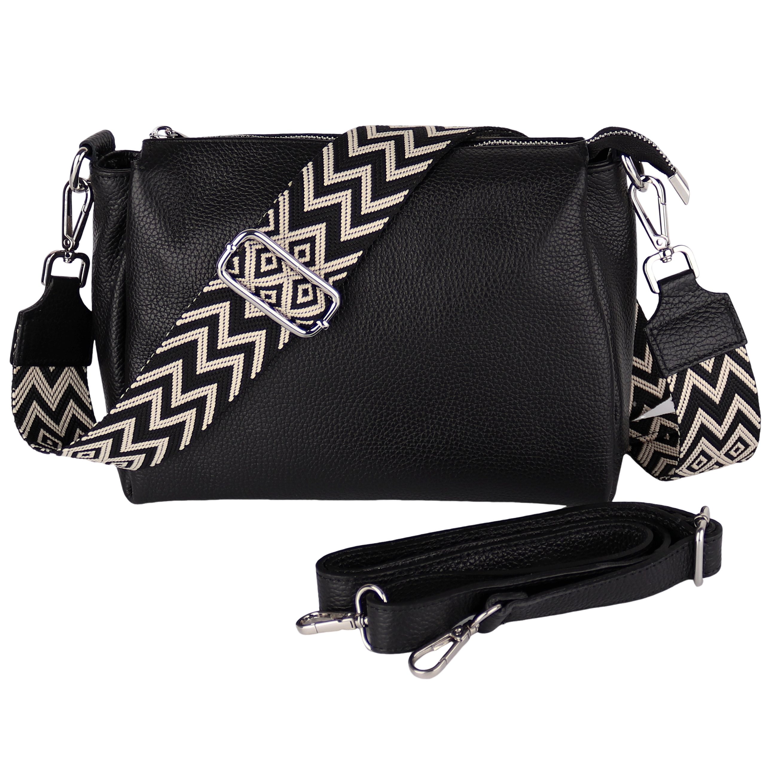 MIRROSI Umhängetasche Damen, Crossbody Bag, Echtleder Made in Italy (1 Tasche 2 Gurte oder Basic Version 1 Tasche 1 Gurt), 26x20x9cm (BXHXT)