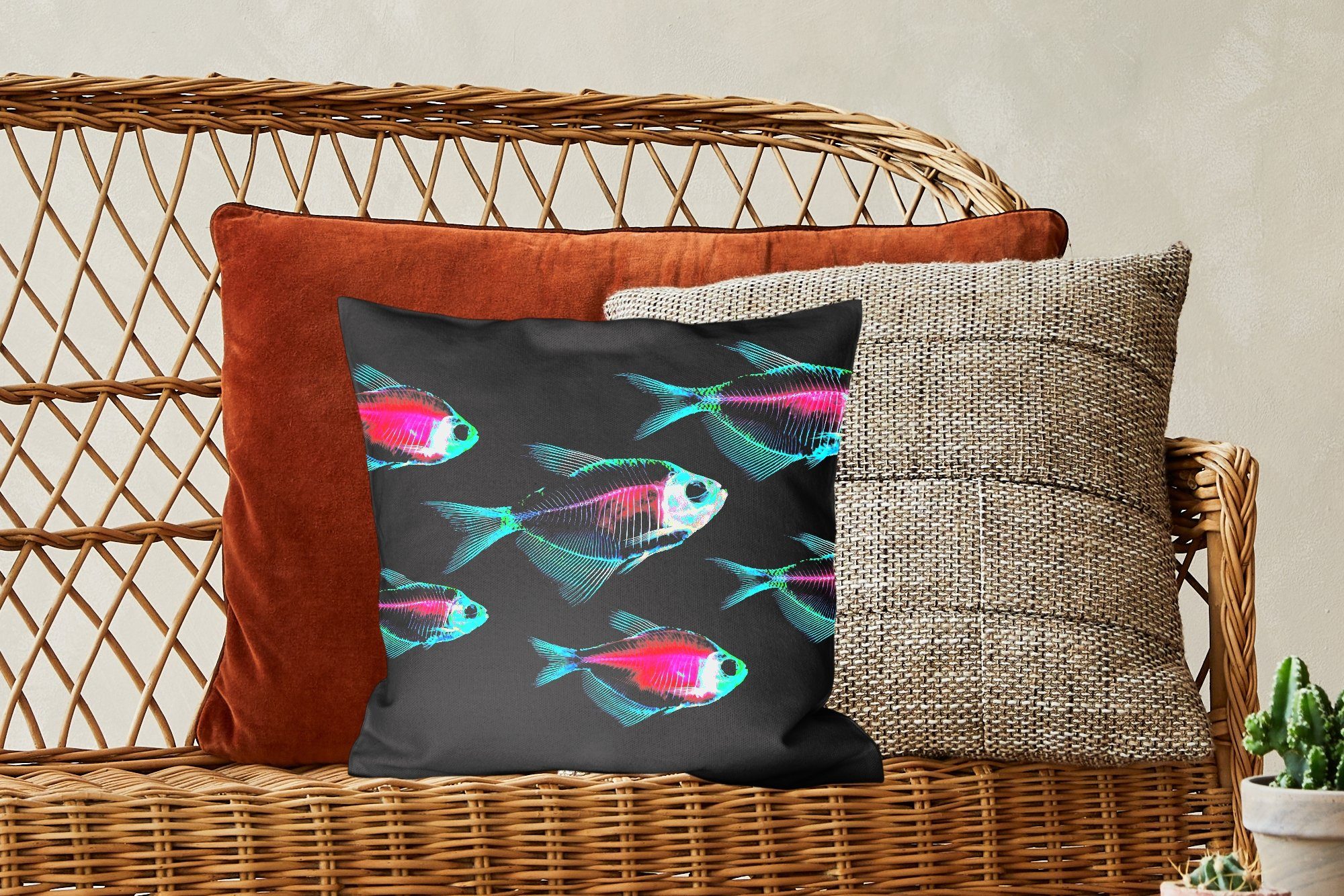 für Dekokissen - Wohzimmer, Fisch Blau, - Deko, Schlafzimmer, MuchoWow mit Zierkissen Füllung Sofakissen Lila