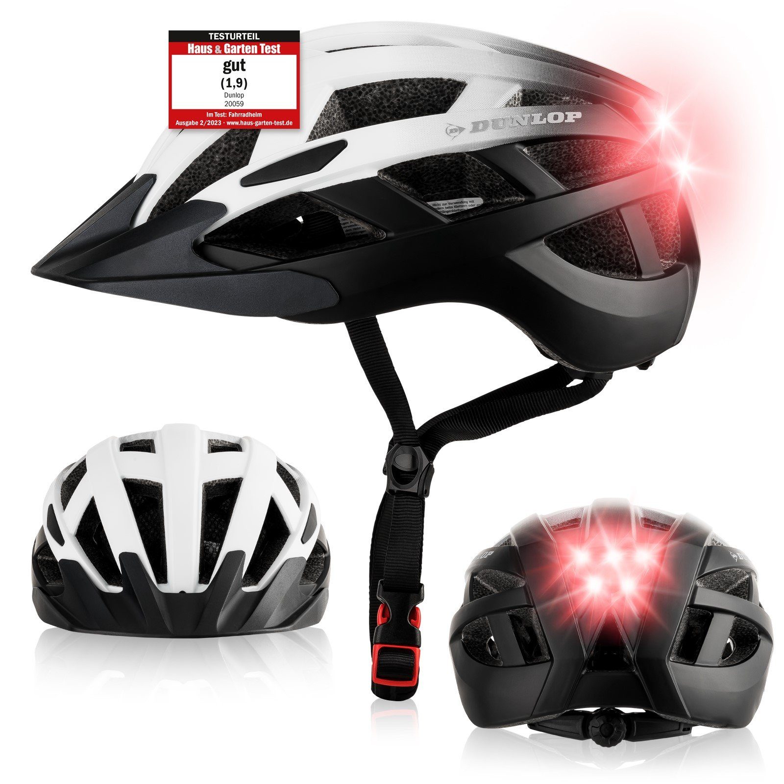 Dunlop Fahrradhelm Fahrradhelm mit Licht 3 Größen 3 Farben