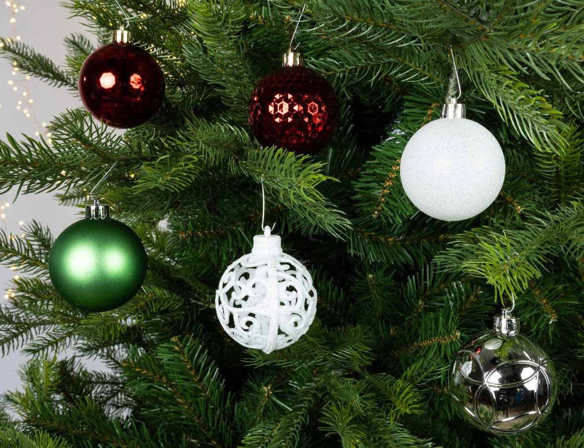 Kaemingk Weihnachtsbaumkugel, Weihnachtskugeln Kunststoff 6cm 37er Set - Rot / Weiß / Mint / Silber