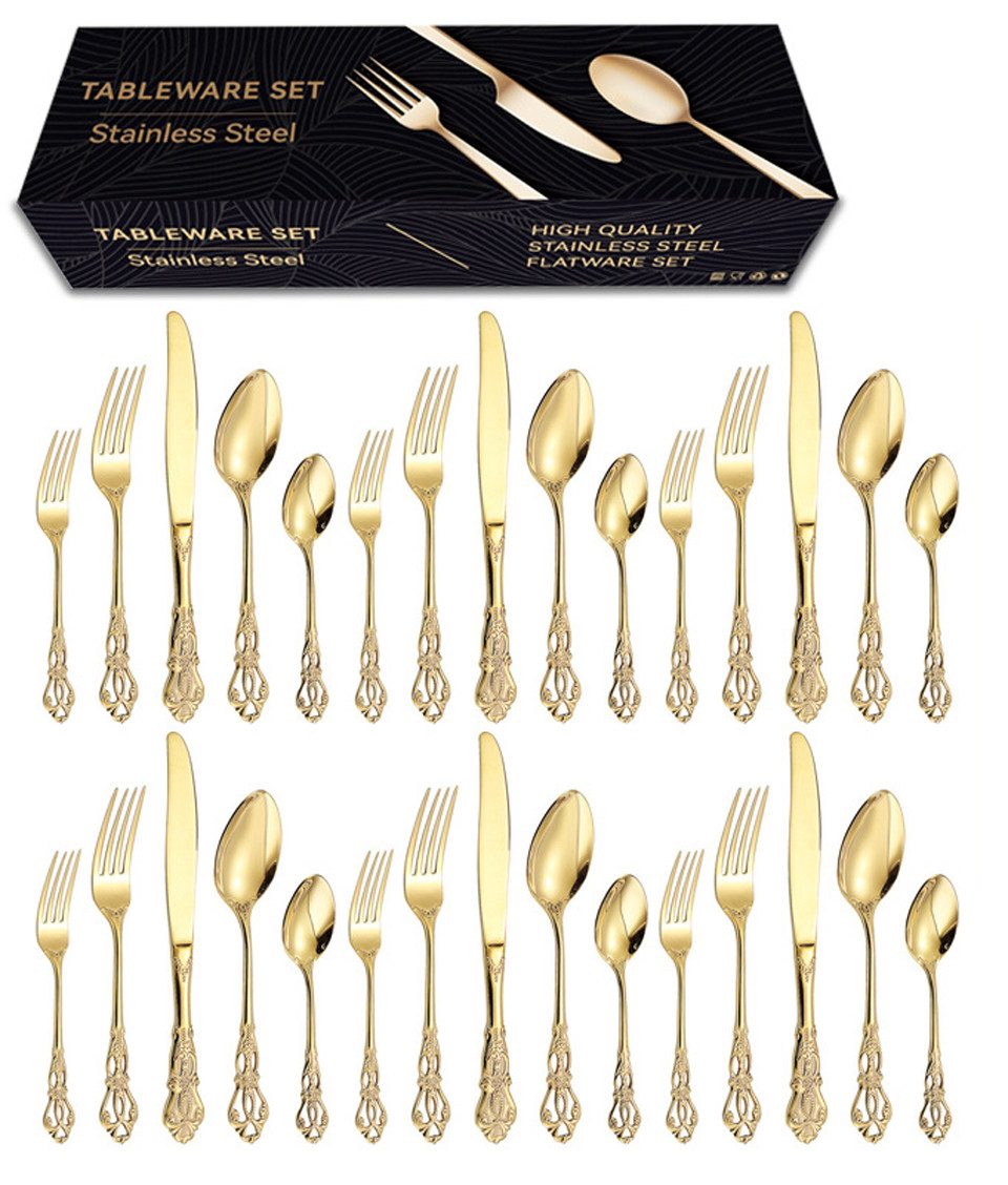 Coonoor Besteck-Set (30-tlg), Edelstahl, für 6 Personen, Elegantes Essbesteck Set (30-tlg), Edelstahl, mit Messer Gabel Löffel, Spülmaschinenfest